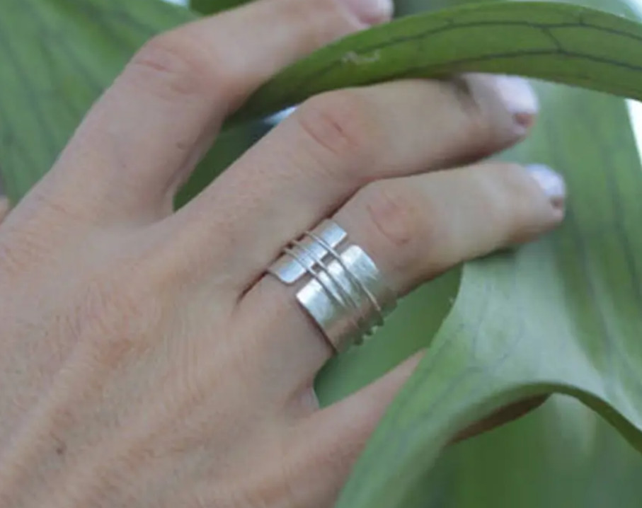 Handmade Open Band Silver Ring With 3 Silver Wire Loops Silver Filled Ring Gift