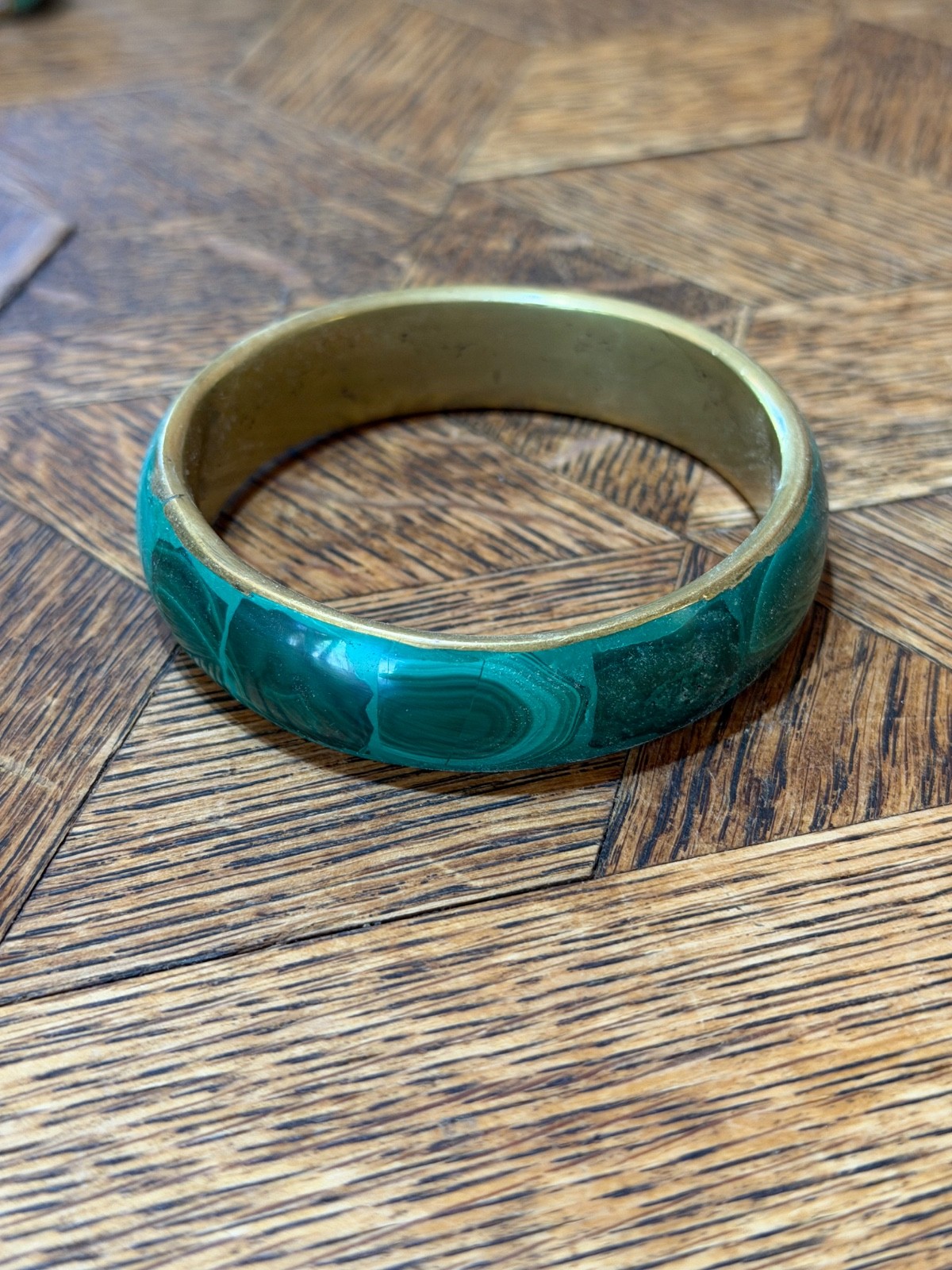 Brass Malachite Stone Bracelet.