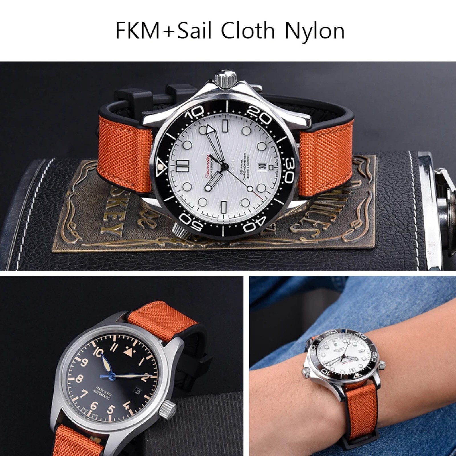 20 22mm Nylon Rubber Dive Watch Strap Hybrid Canvas Quick Release Band