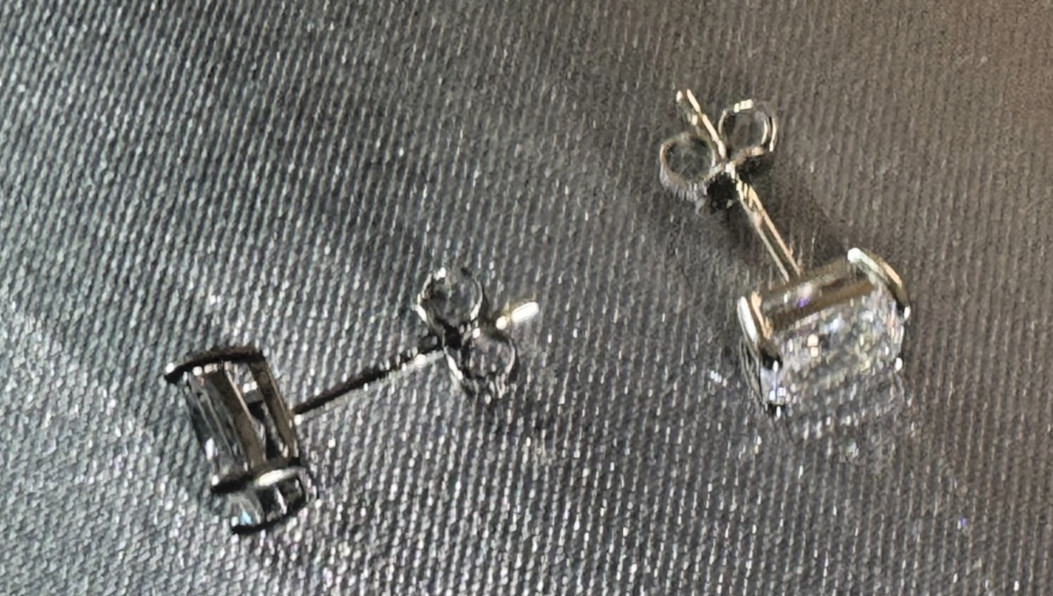 Modern Gents Mini Princess Stud Earrings 925 Sterling Silver w/ Box & Pouch