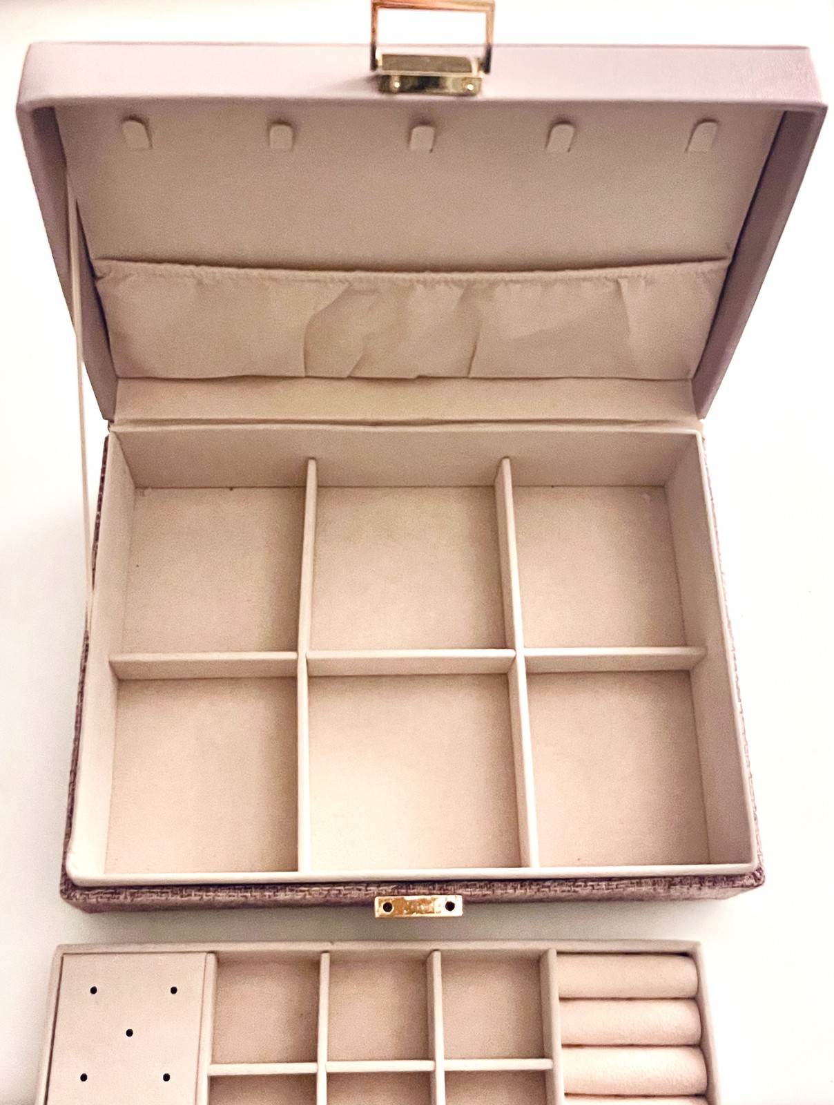 Jewelry Box – 1950’s Style Lavender Faux Leather & Fabric Keepsake 10”x7.5”