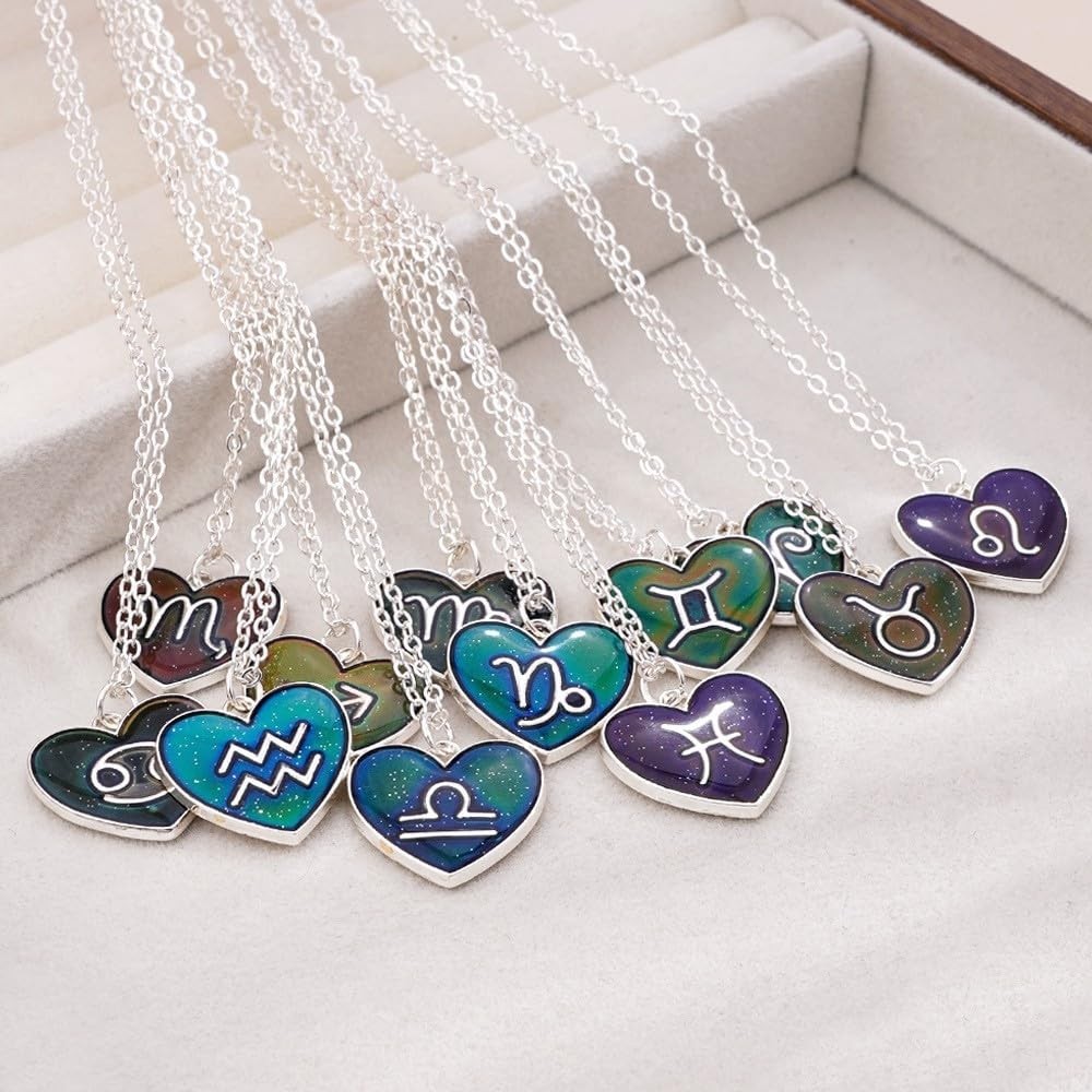 Color Changing Zodiac Necklace, Dainty Astrology Constellation Heart Pendant, Mo