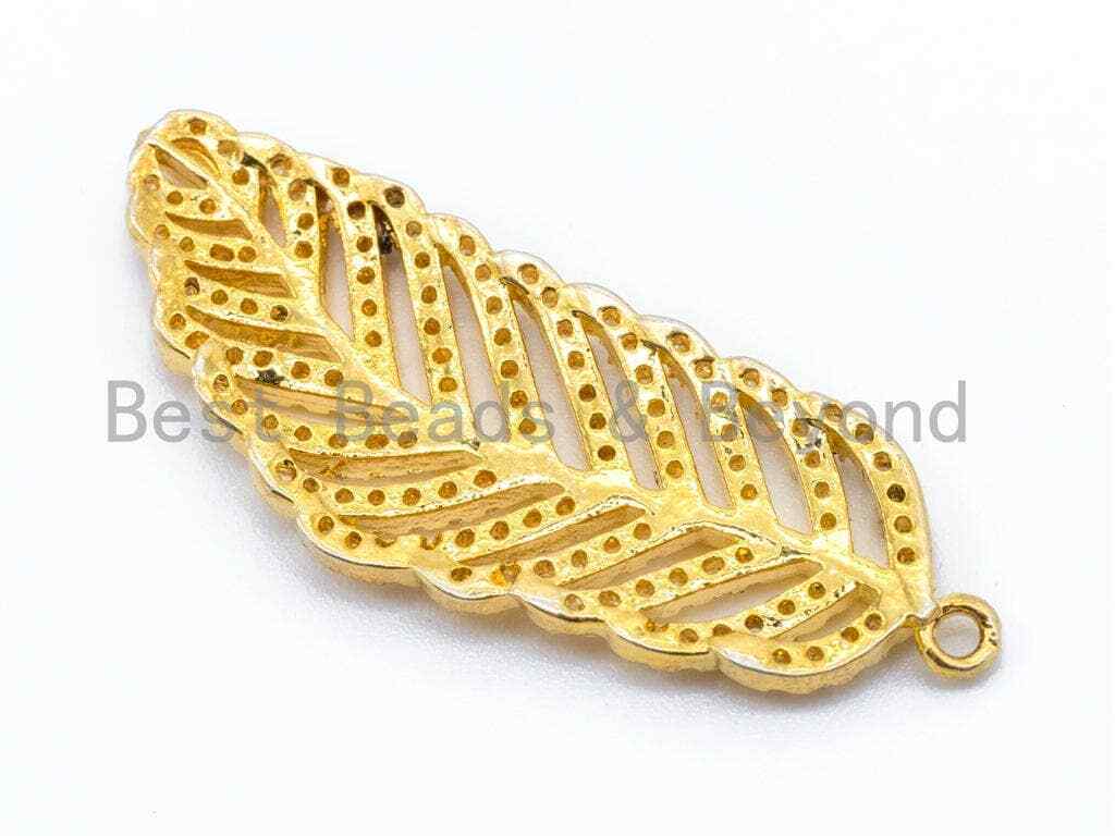 CZ Micro Pave Leaf Pendant, Clear CZ Pave in Gold Rose Gold Black Silver