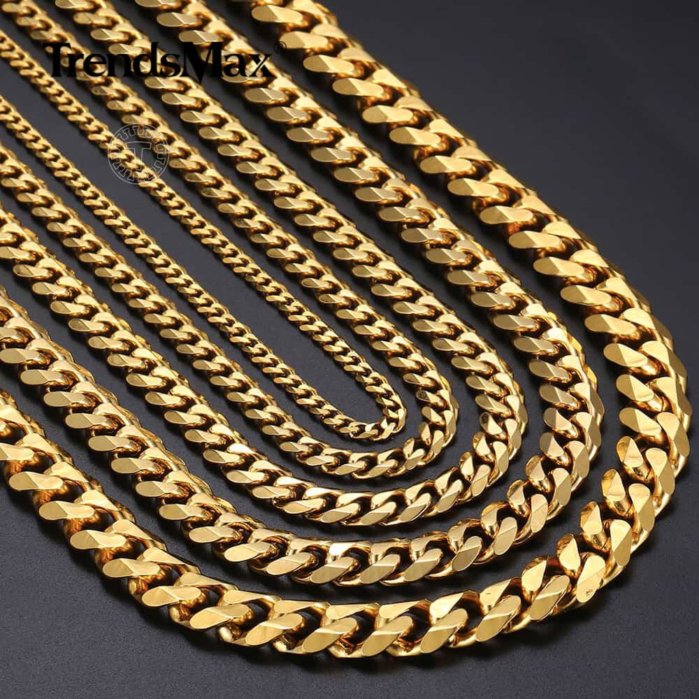 3/5/7/9/11mm Gold Plated Stainless Steel Cuban Chain Necklace Bracelet Men Women