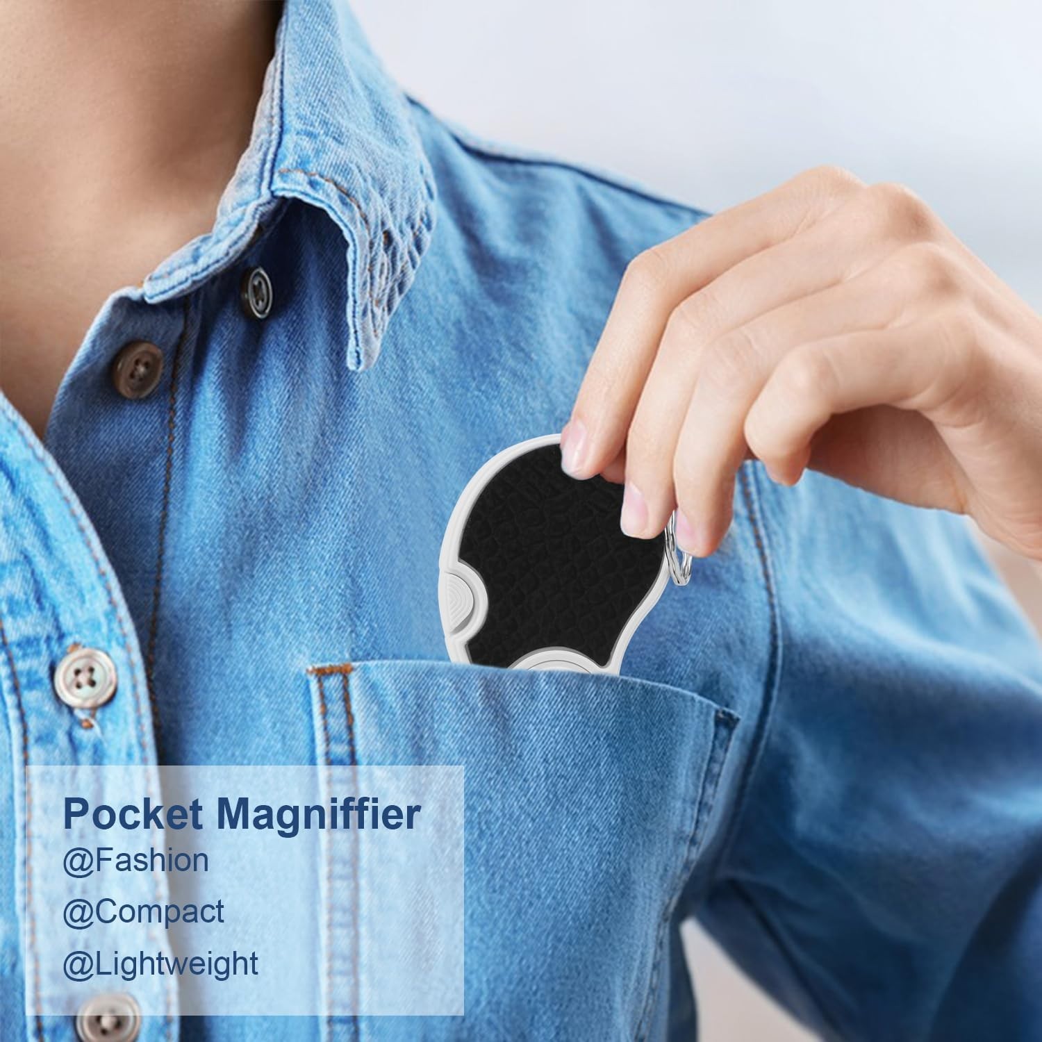 Mini Pocket Magnifier with Light‌ 5X Keychain Jewelers Loupe Anti-Slip Handhe…