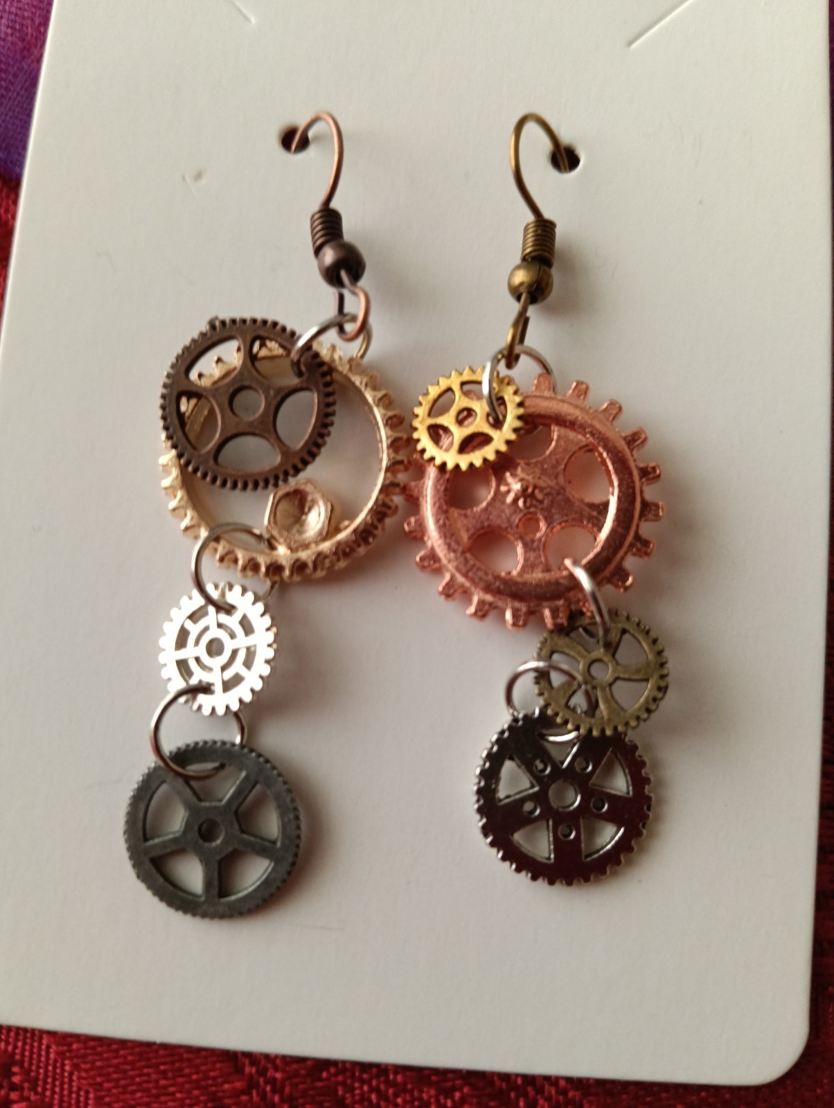 2 x fancy dress Wire Mismatched Handmade Steam Punk Cog Novelty Dangling Earring