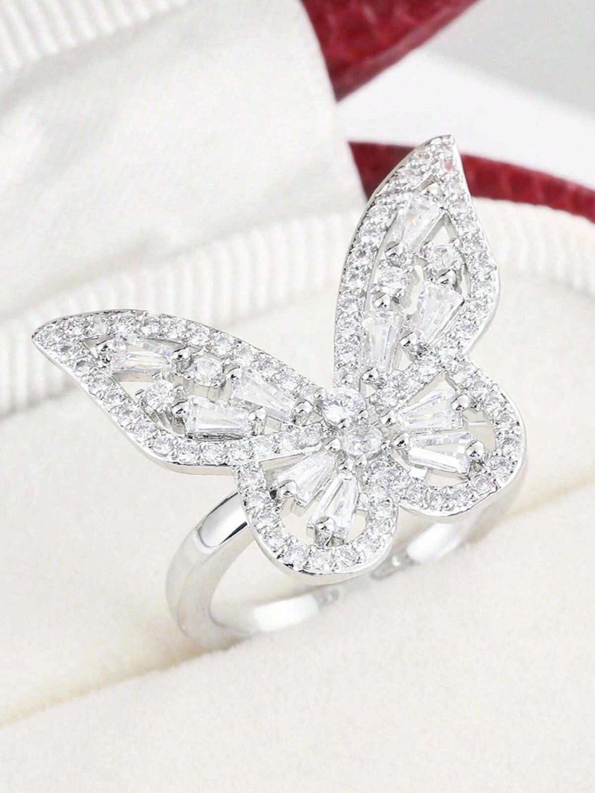 4ct Baguette Cut Simulated Diamond Butterfly Cocktail Ring 14K White Gold Plated
