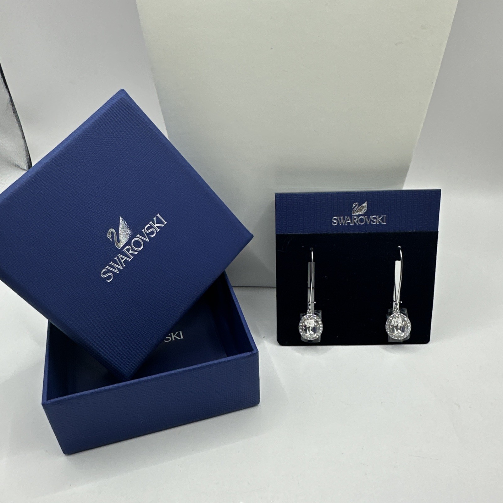 Swarovski Dangle Drop Earrings 2” Crystal Rhodium Plated Still Wrapped NIB