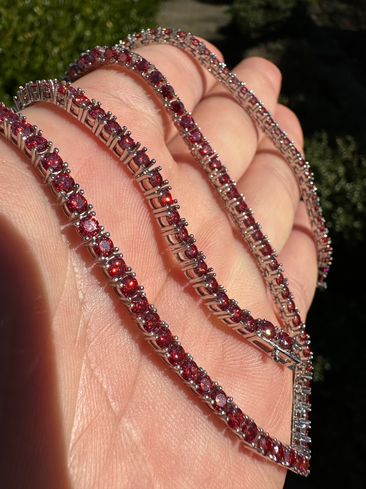 Real Ruby Red MOISSANITE 3mm Tennis Chain 925 Silver Iced Necklace Pass Test