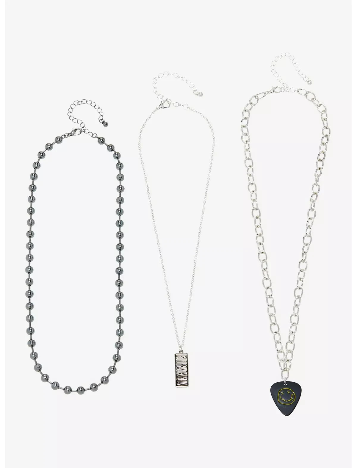 Nirvana Guitar Pick Nameplate Necklace Set 3 Pendant Ball Chain Cobain Brand New
