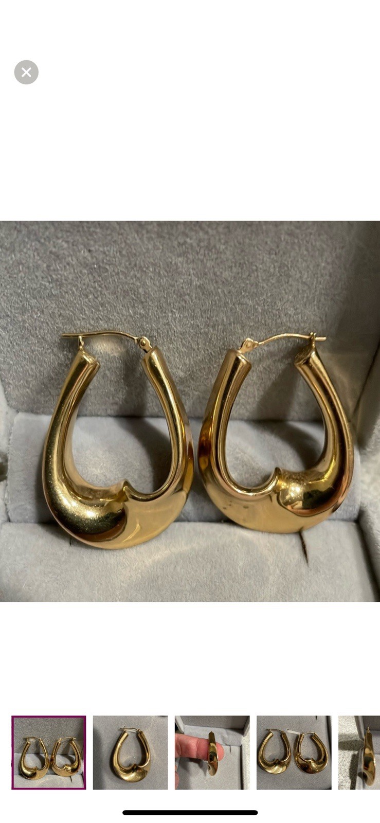 14K Yellow Gold Thick Large Shiny Twist Design Hoop Earrings