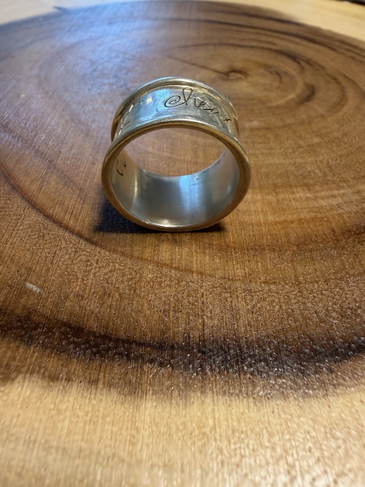 Silver Milor Italy Engraved Love Wide Band Ring Size 11 Metal Round No Stone
