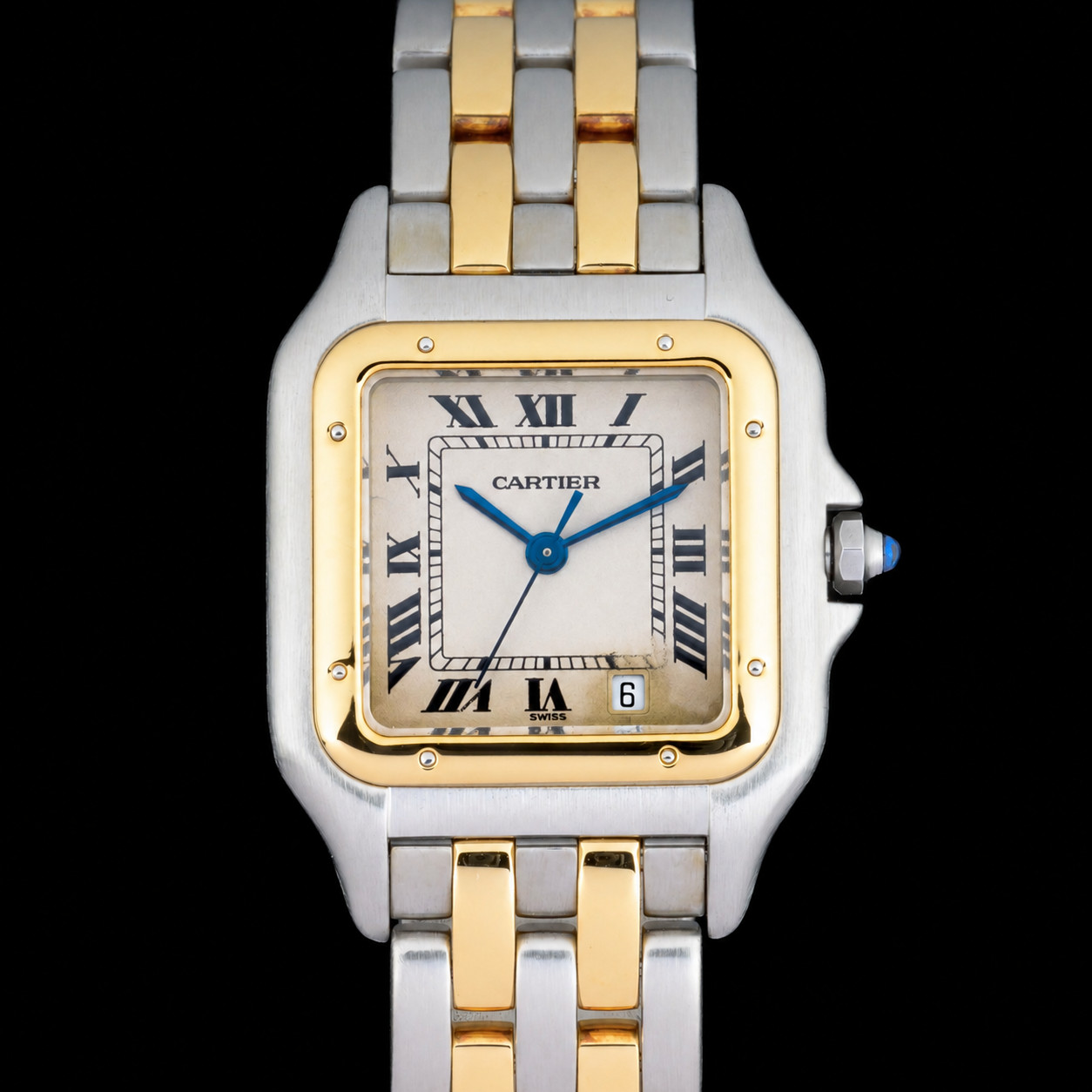 Cartier Panthere Two Row Gold Steel Ivory Roman Quartz W25028B6 1100 27mm Watch