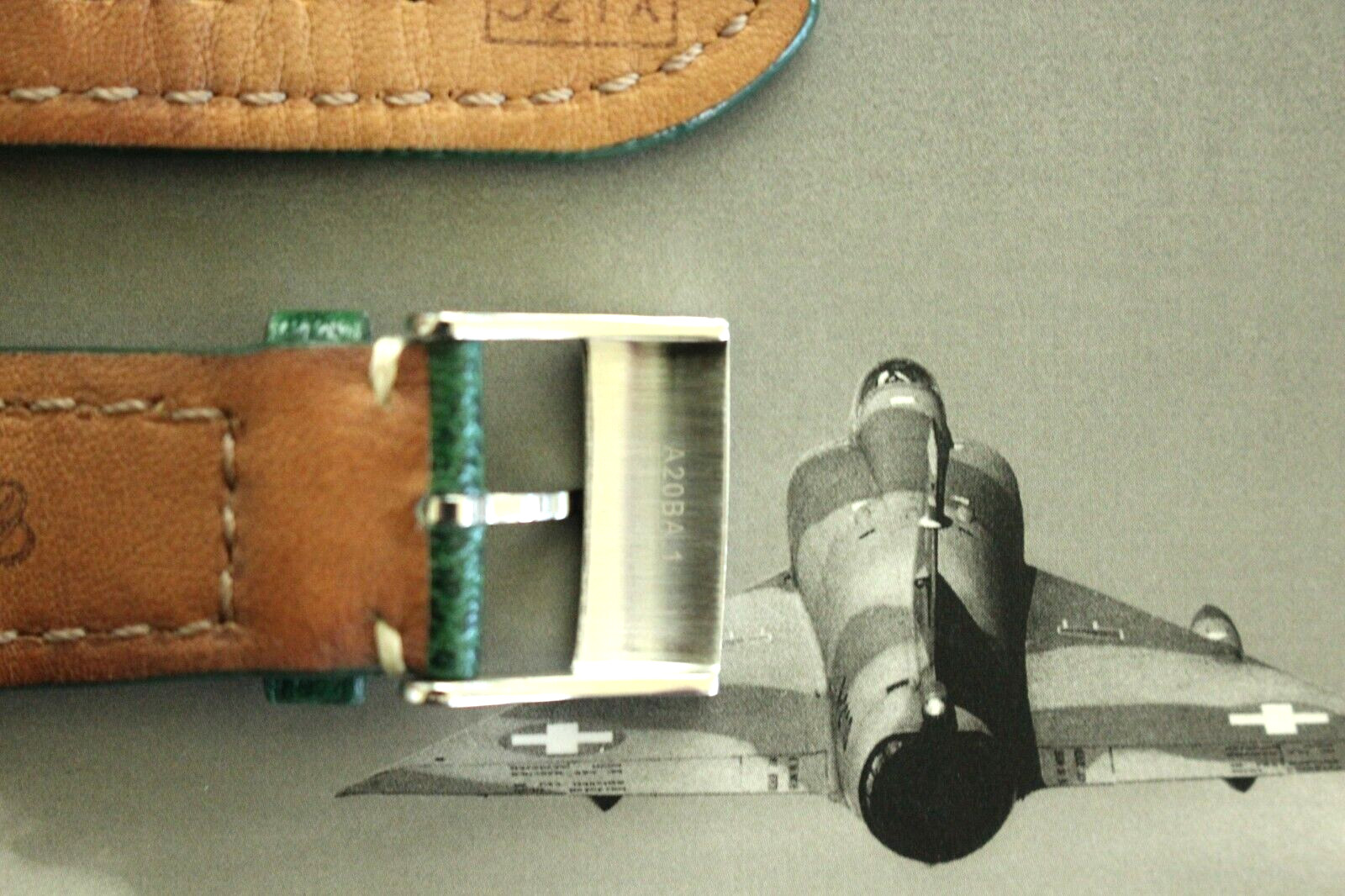 BREITLING 321X 22-20 BRG GREEN BULLHIDE TONGUE BUCKLE WATCH BAND WATCHBAND STRAP