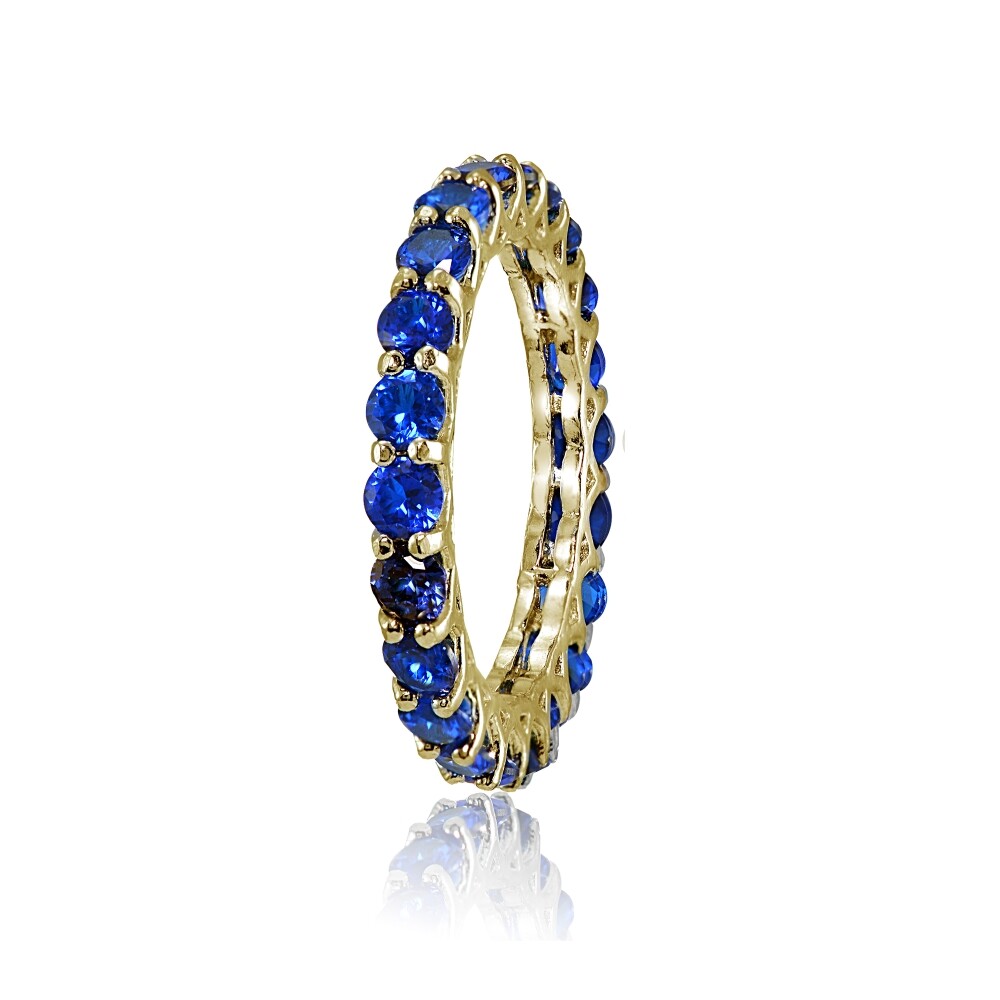 Yellow Gold Flashed Silver Created Sapphire 3mm Round-cut Eternity Ring, Size 9