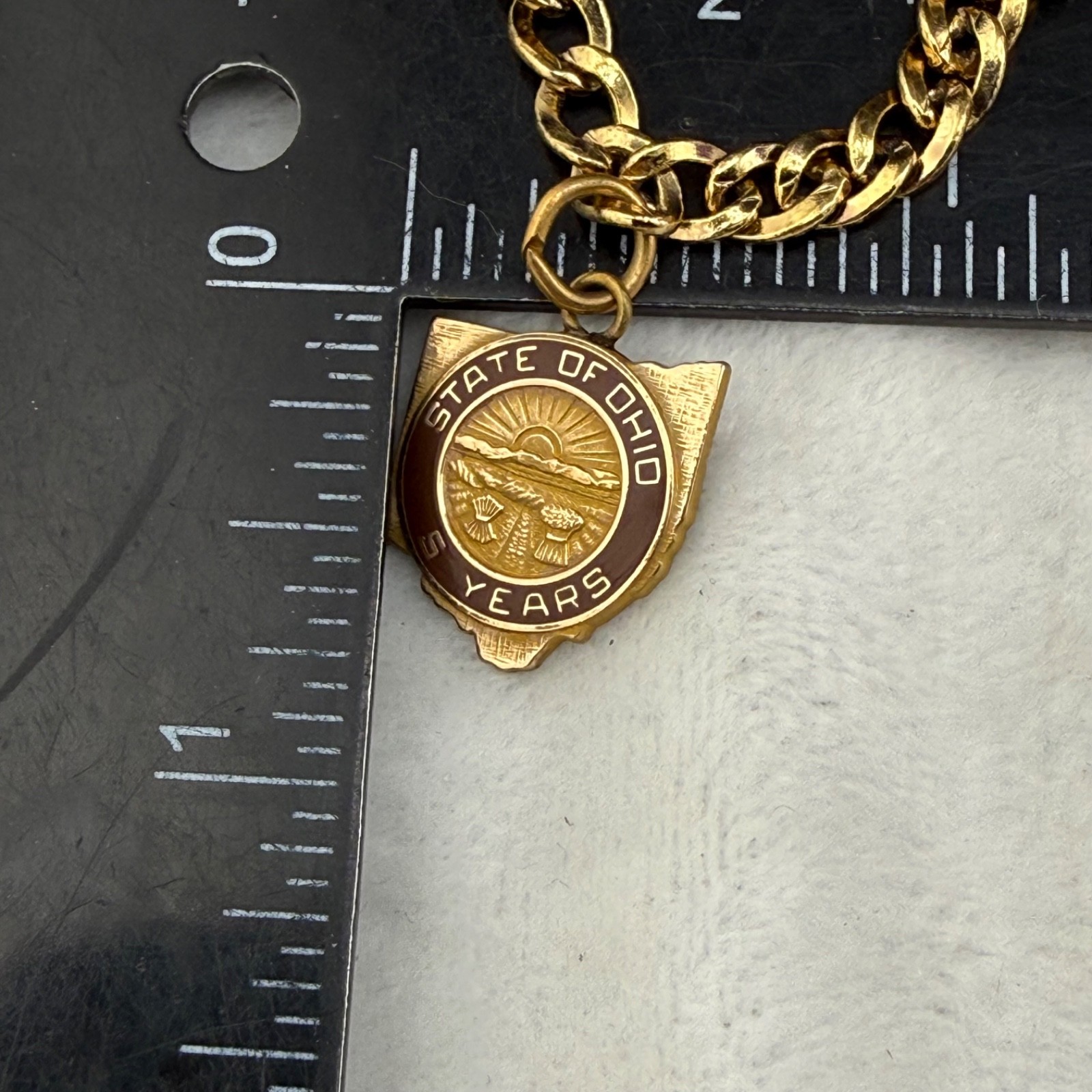 Vintage Gold Filled Charm Bracelet State of Ohio 5 Years of Service 7”