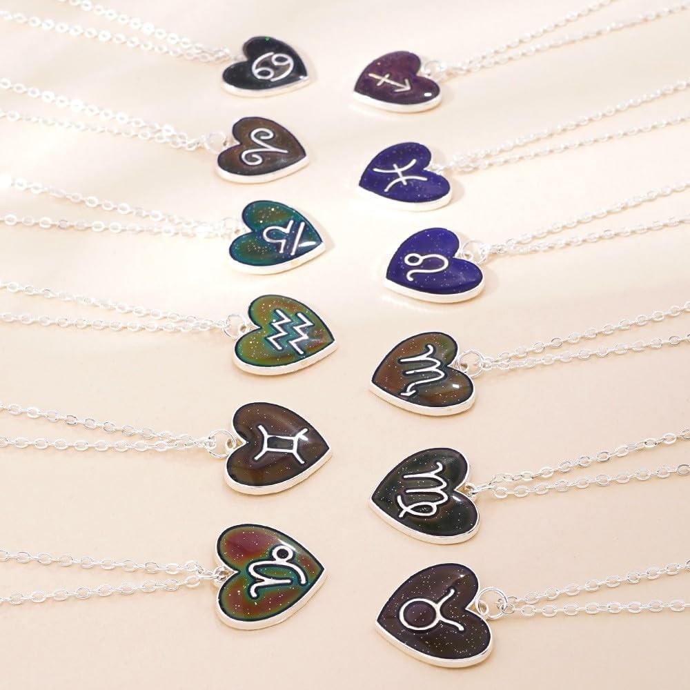 Color Changing Zodiac Necklace, Dainty Astrology Constellation Heart Pendant, Mo