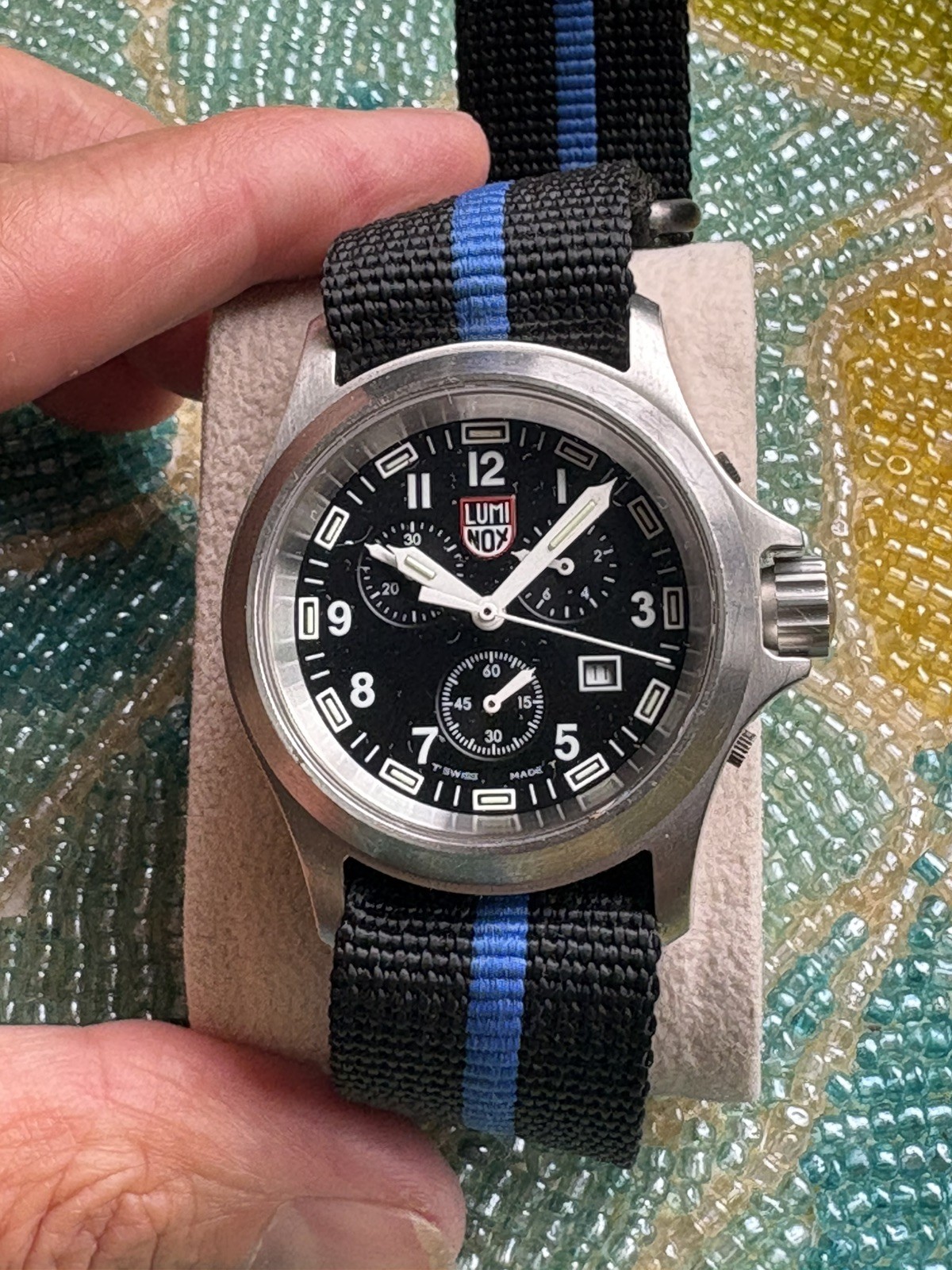 CLASSIC LUMINOX SERIES 800 CHRONOGRAPH MBM H3 FIELD DRESS WATCH BLUE WATCH