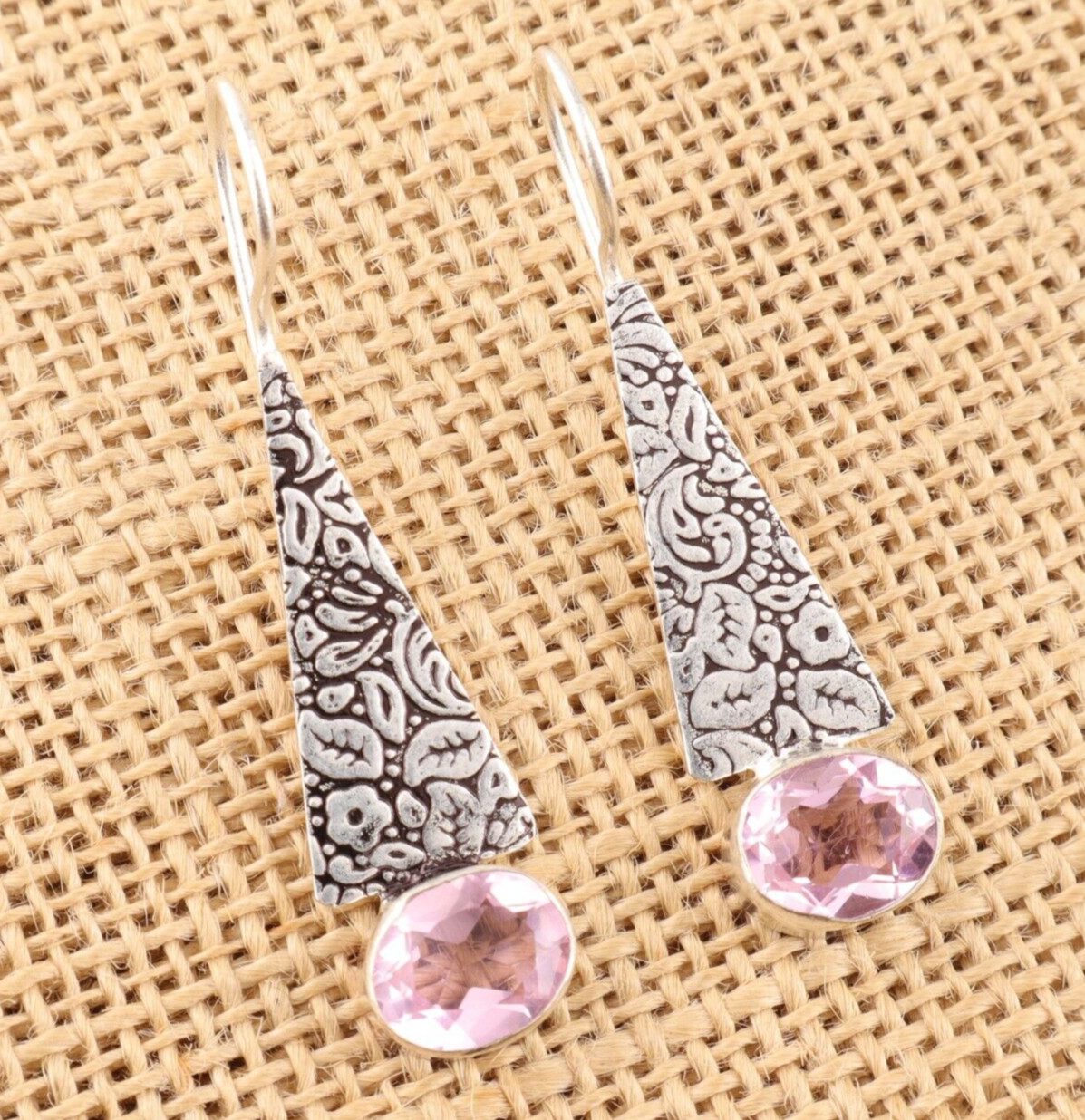 Natural Morganite Gemstone 925 Sterling Silver Jewelry Pink Dangle Earrings BX