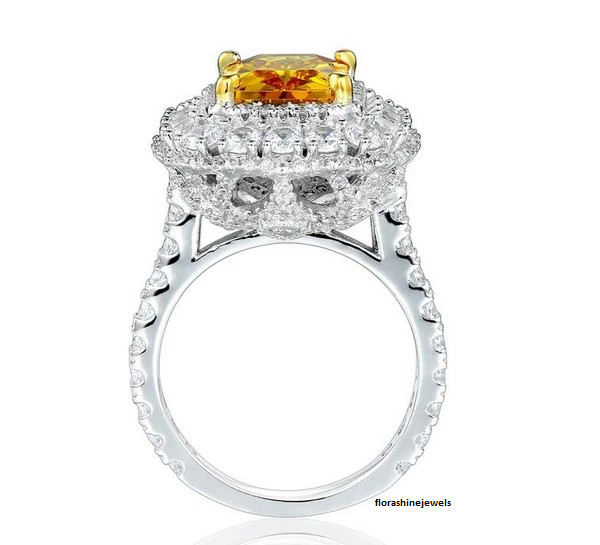 7.36CT Orange Yellow Citrine With Clear White CZ Fabulous 925 Silver Party Ring