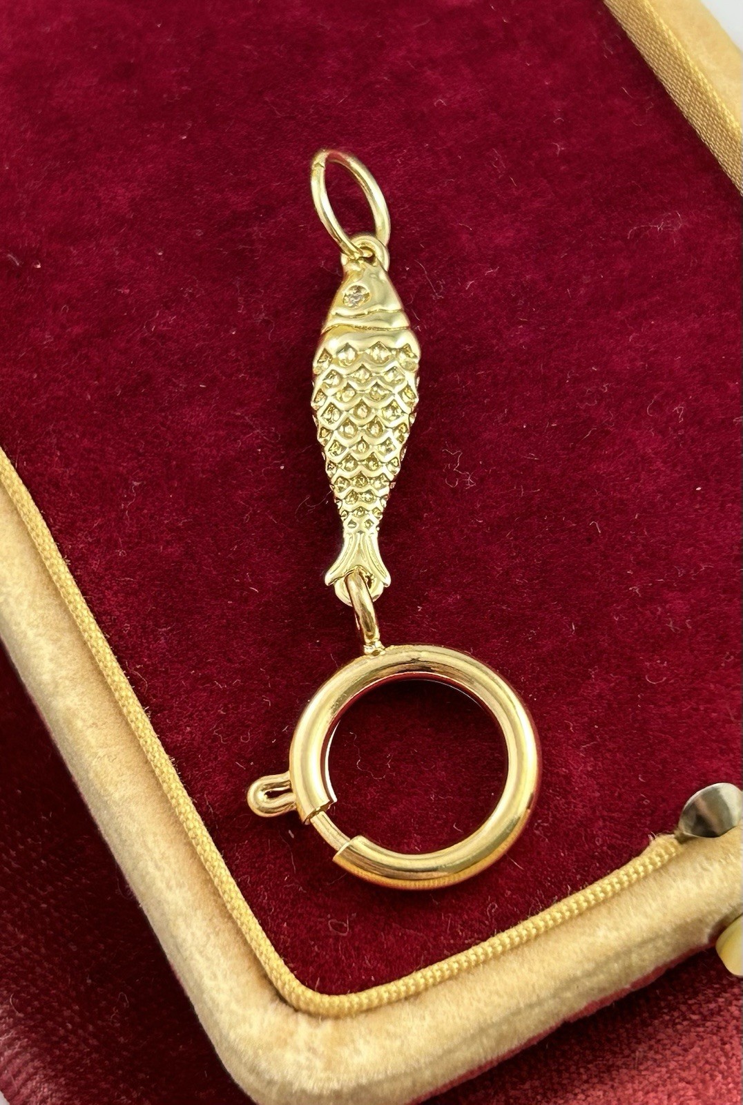 Fish Charm Holder Spring Ring Clasp Nautical Pendant Gold Plated Jewelry