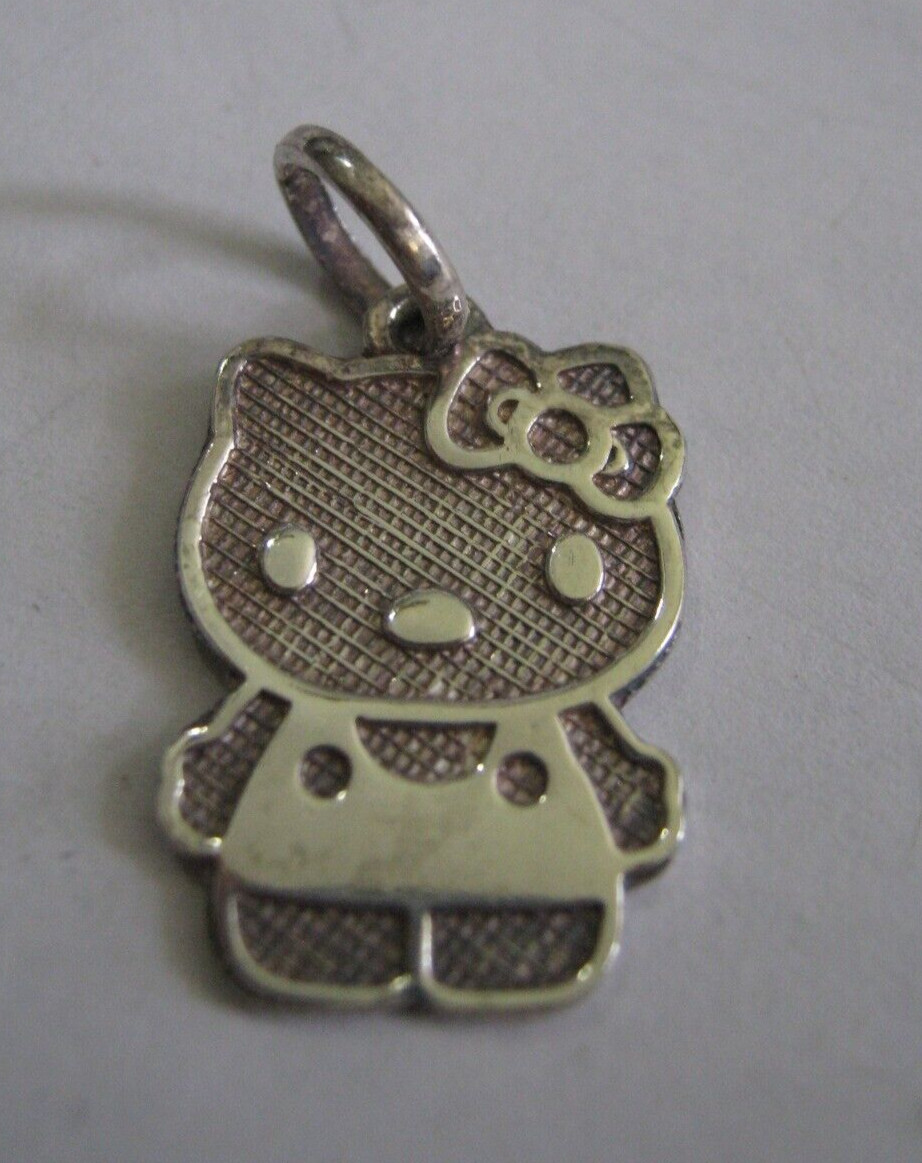 Silver 7/8″ Charm w/ HELLO KITTY Design, Large Soldered Loop for 6mm Necklace