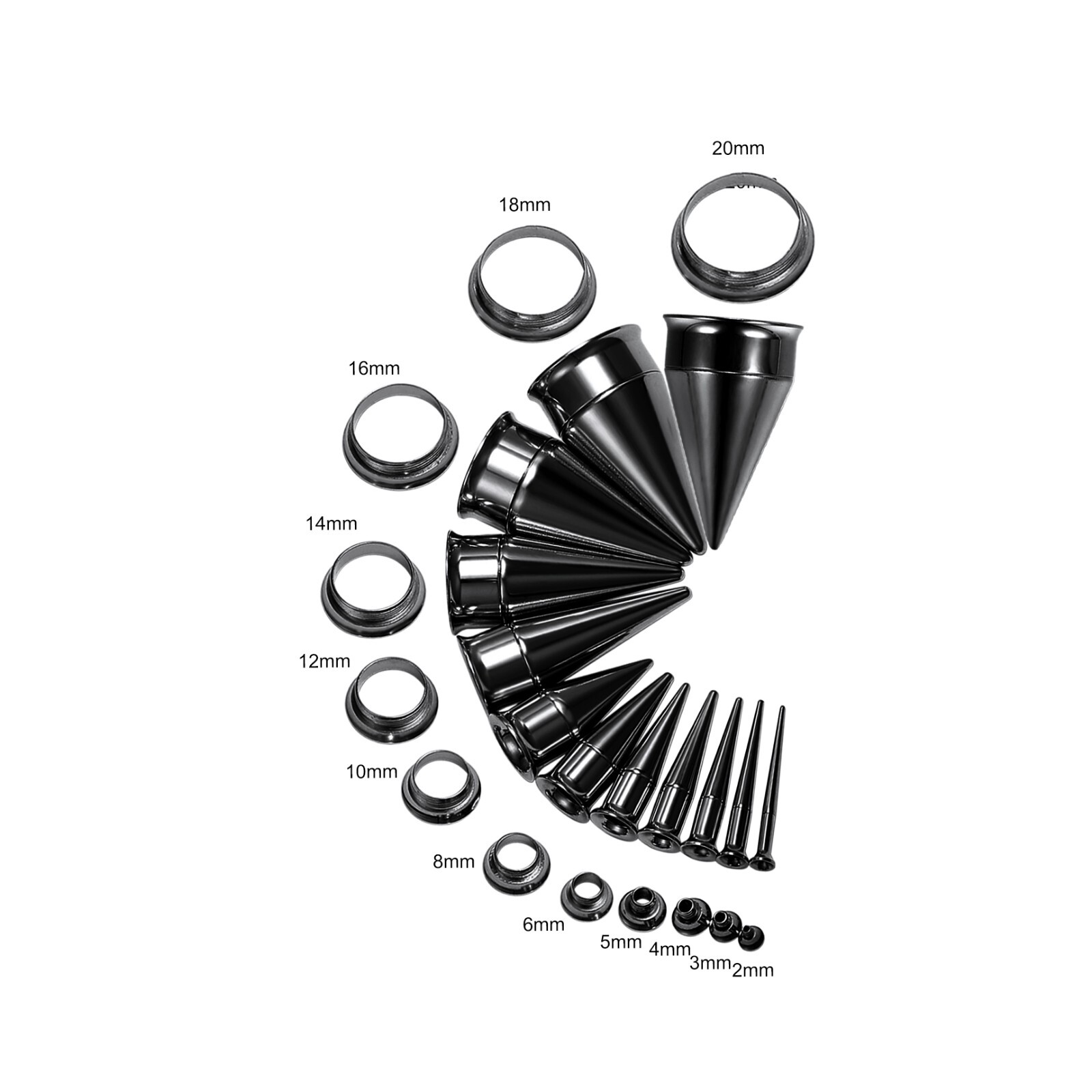 1 Pair 2-20mm Stainless Steel Ear Tapers 3 in 1 Double Flared Ear Plug Tunnels