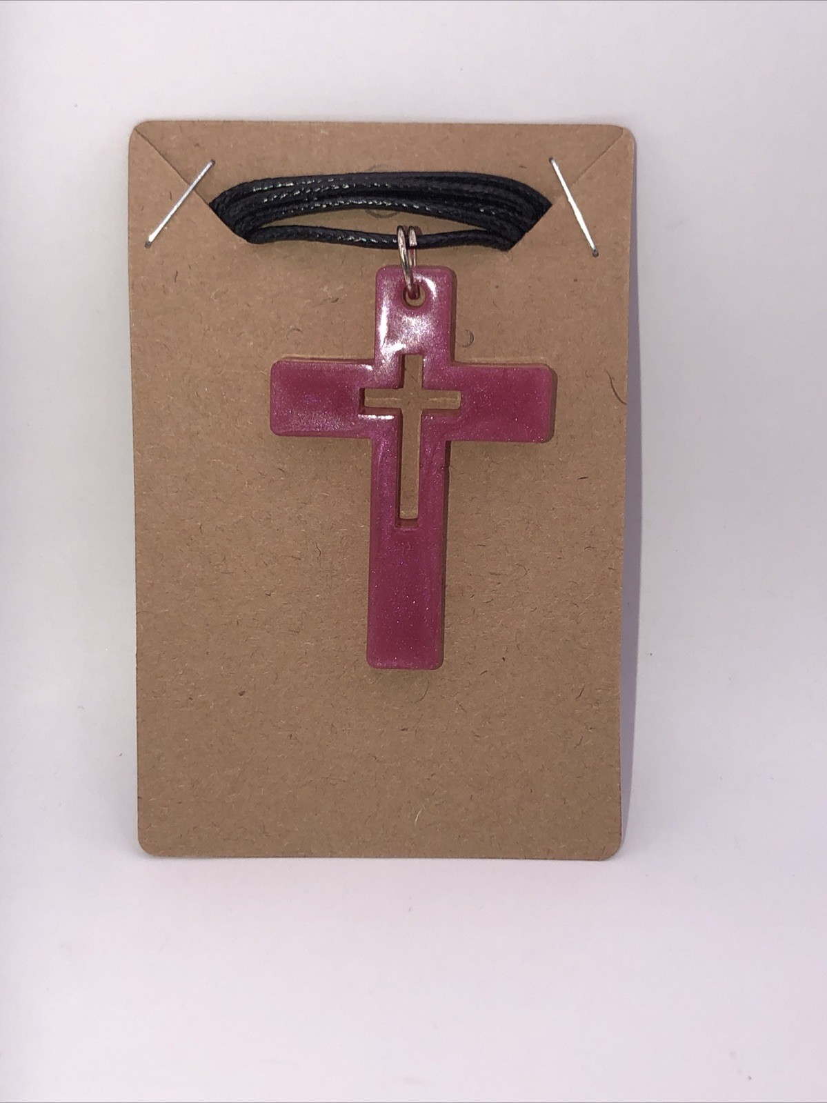 House Of David Handmade Artesian Cross Necklace Peach Color One Of A Kind 18 in
