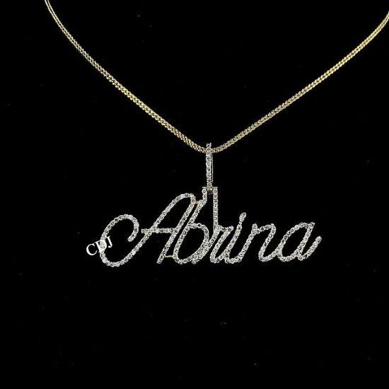 Women’s Personalized Real Moissanite Cursive Name Pendant 925 White Gold Plated