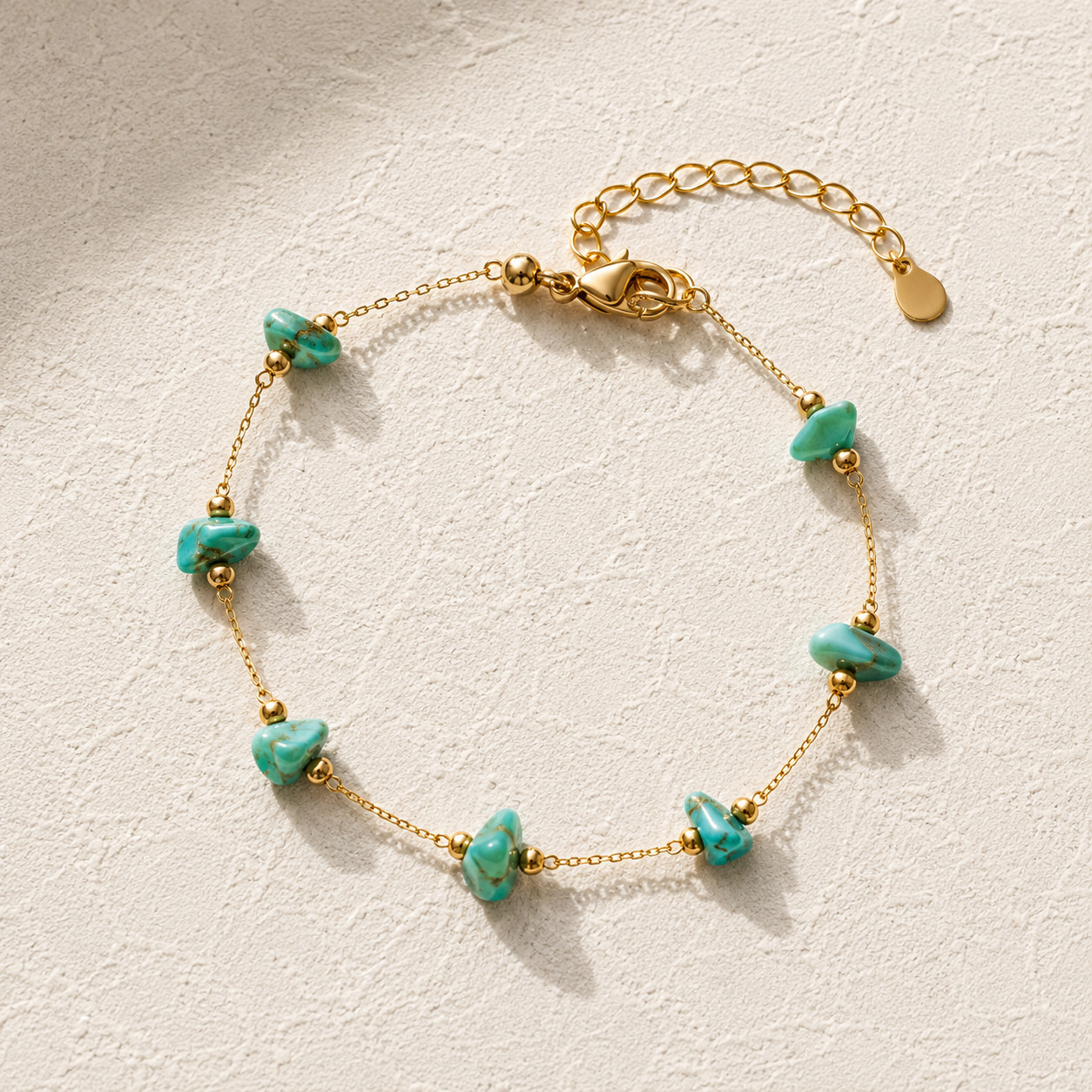 Natural Turquoise Chip Bracelet | 18K Gold Plated | Protection & Wisdom | Dainty