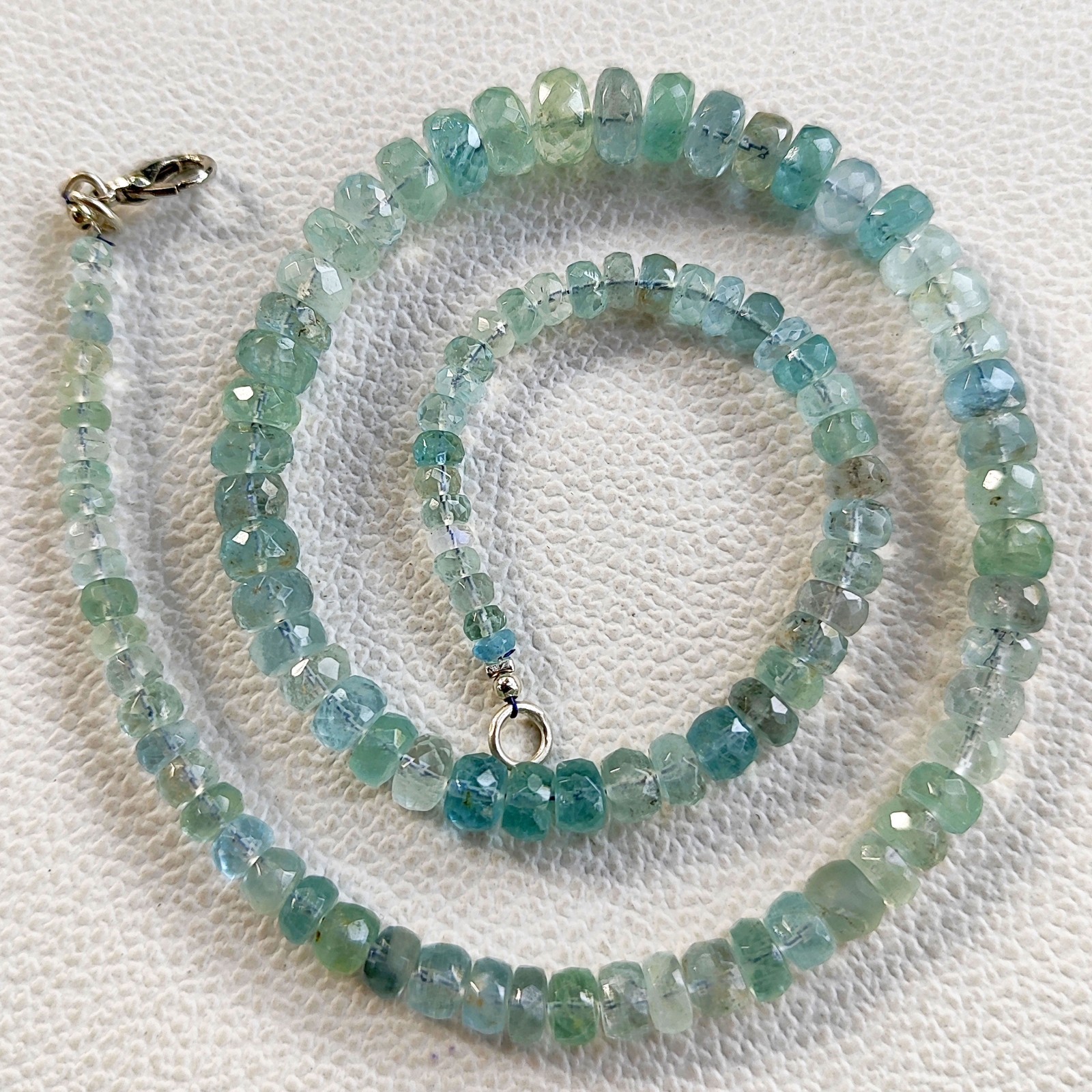 Aquamarine Faceted Roundelle 4-8 mm Size Beads 16” Necklace Natural Brazil Gem