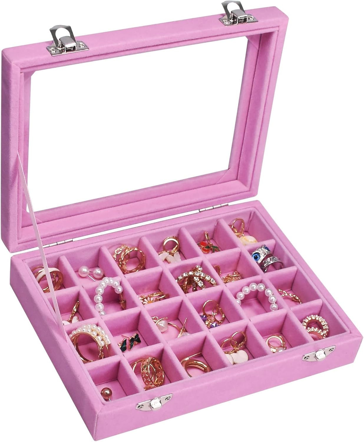 Velvet Jewelry Box 24 Grid Jewelry Ring Display Organiser Box Tray Holder Earrin