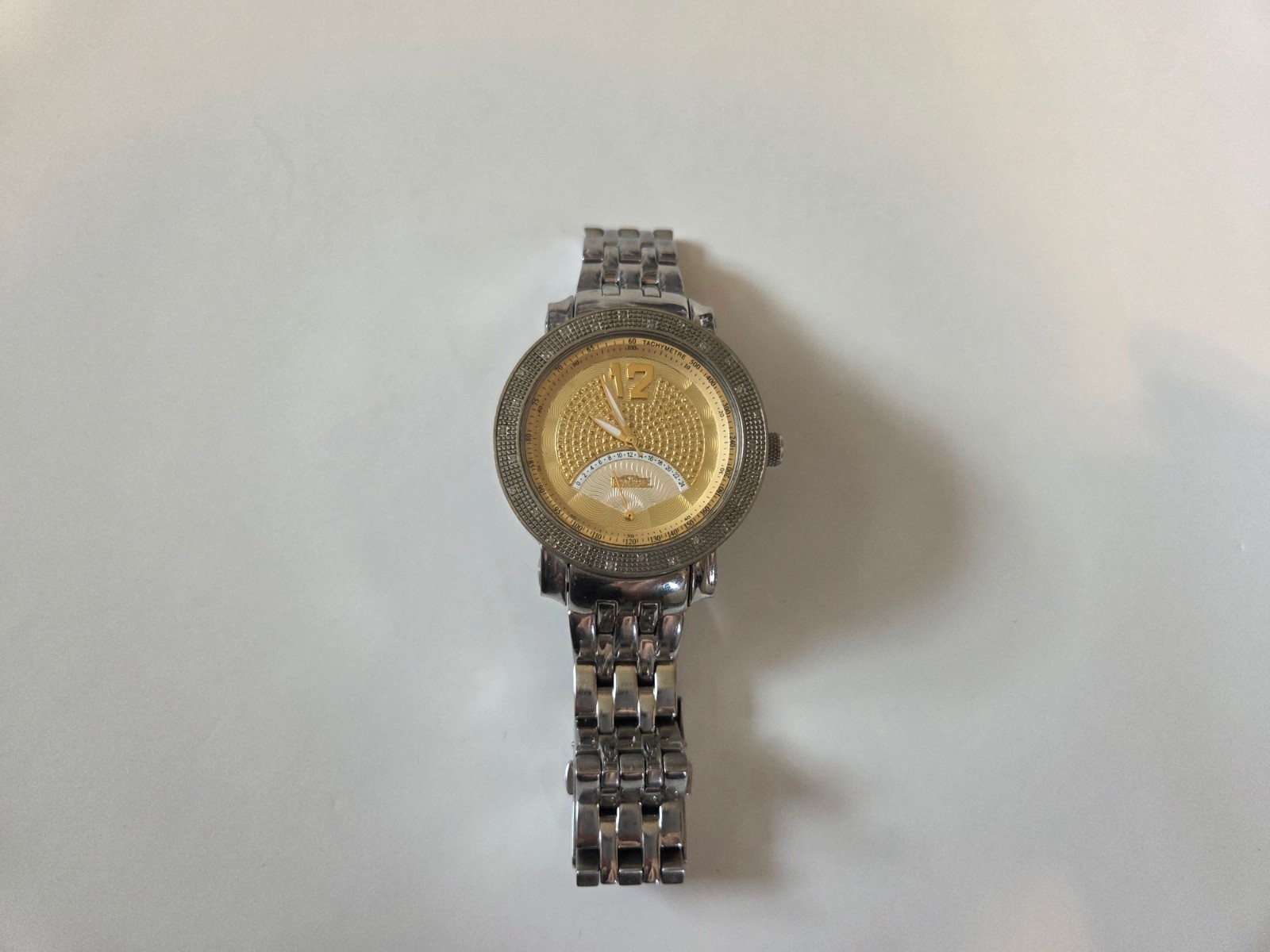 Freeze Men’s Watch With Diamond Inlays + Stainless Steel Band