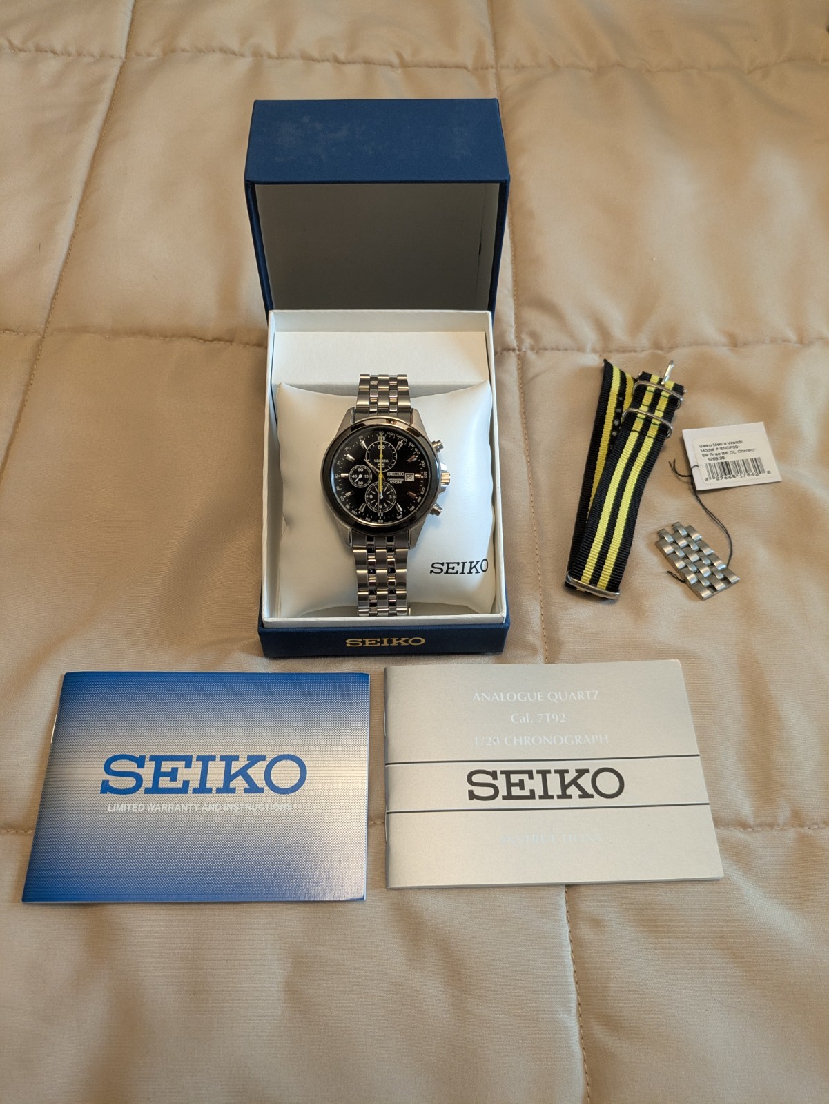 Seiko SNDF09 Stainless Steel Chronograph Black Dial Mens Watch