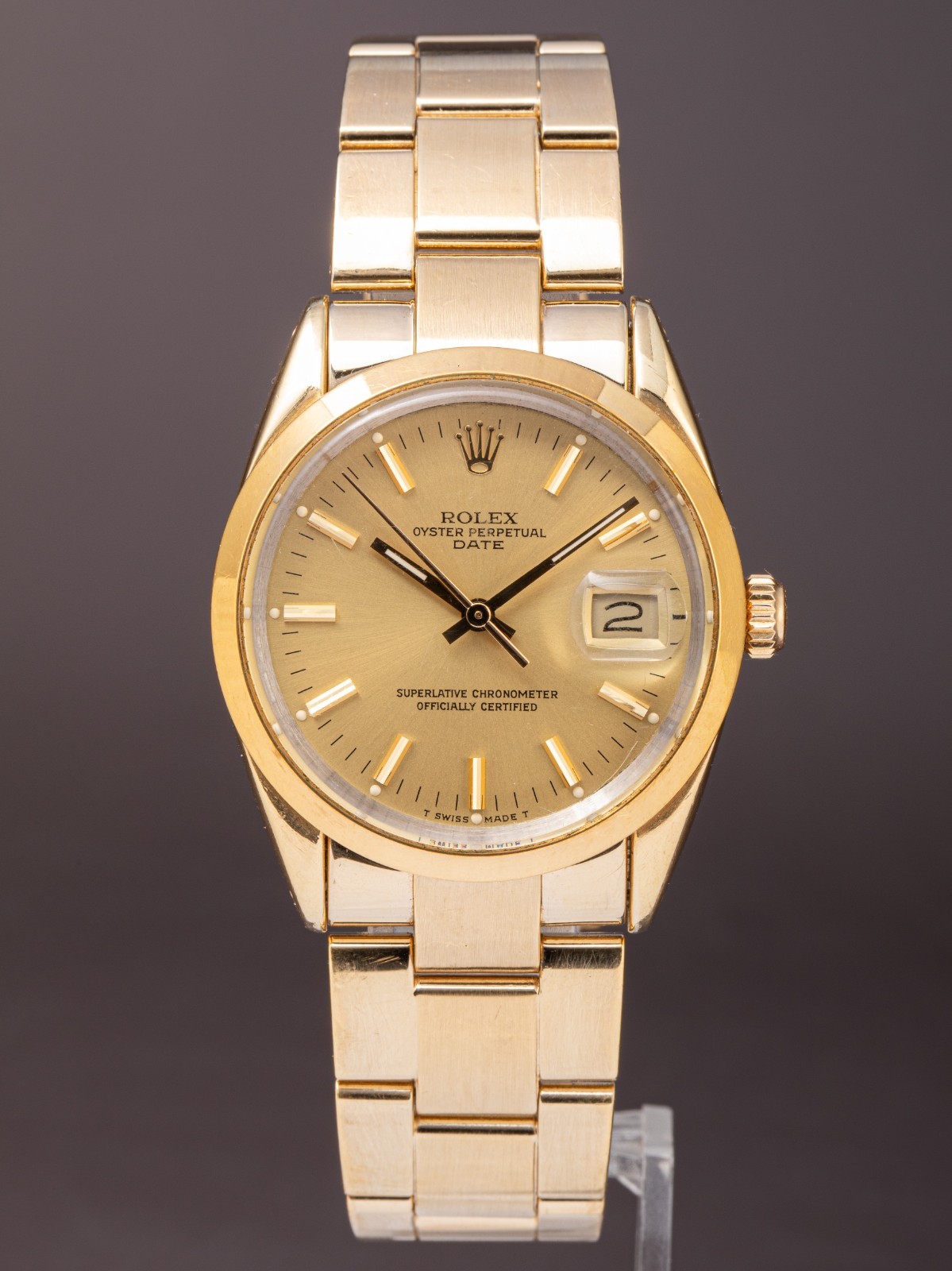 Vintage Rolex Gold Shell Quick Set Date 15505 w/Nice 78351 Oyster Bracelet! NICE