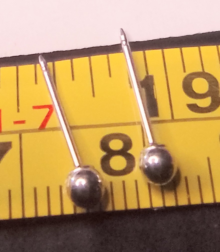 Solid 14K White Gold Ball Stud Earrings 585 Stamped 2.5mm .15 Grams No Backs