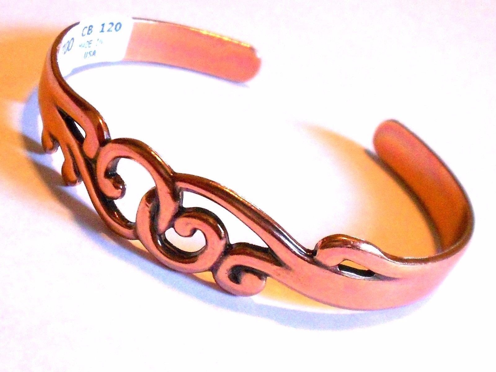 NEW PURE Copper Ladies Filigree USA Cuff Bracelet Pain Relief Folklore CB 120