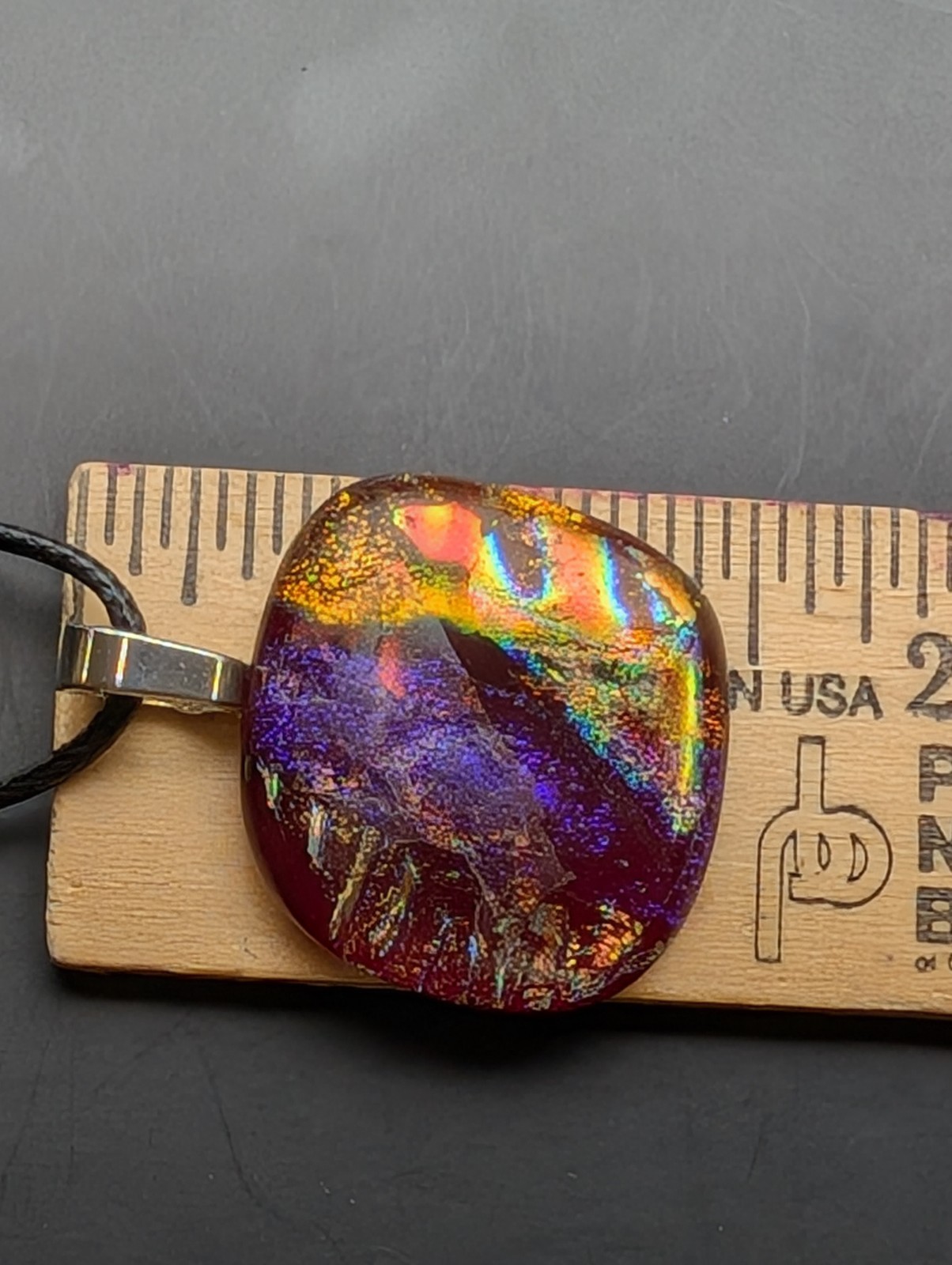 Red Gold Purple Multicolor Fused Dichroic Glass necklace Silver bail #501