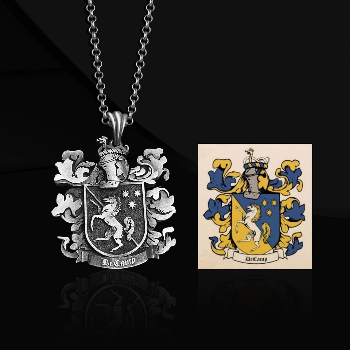Coat Of Arms Necklace 925 Sterling Silver Family Crest Necklace Duty Free