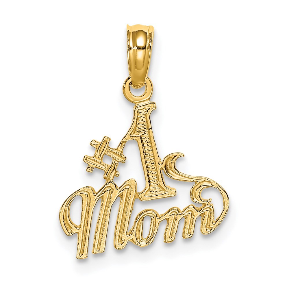 14K Yellow Gold Polished #1 MOM Charm Pendant Gift For Mother L-15.1mm, W-13.4mm