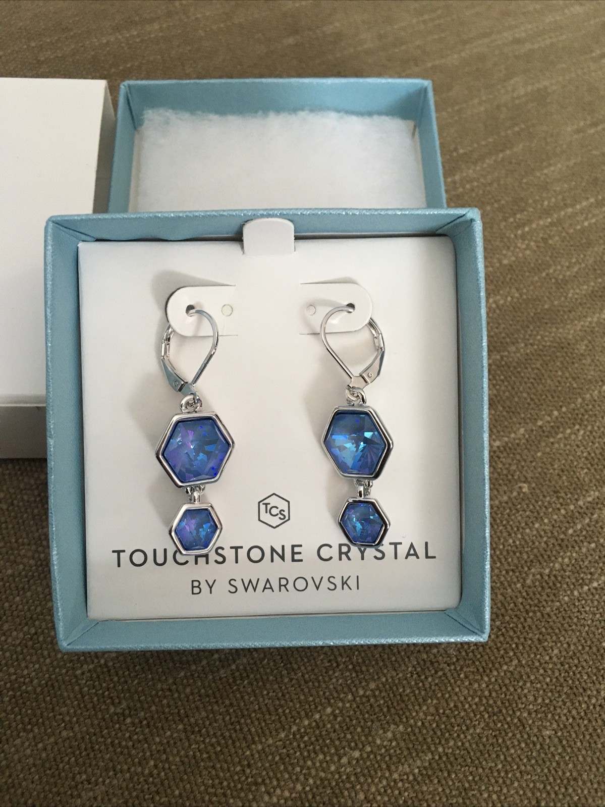 Touchstone Crystal by Swarovski Ocean Side Blue Drop Earrings Leverback