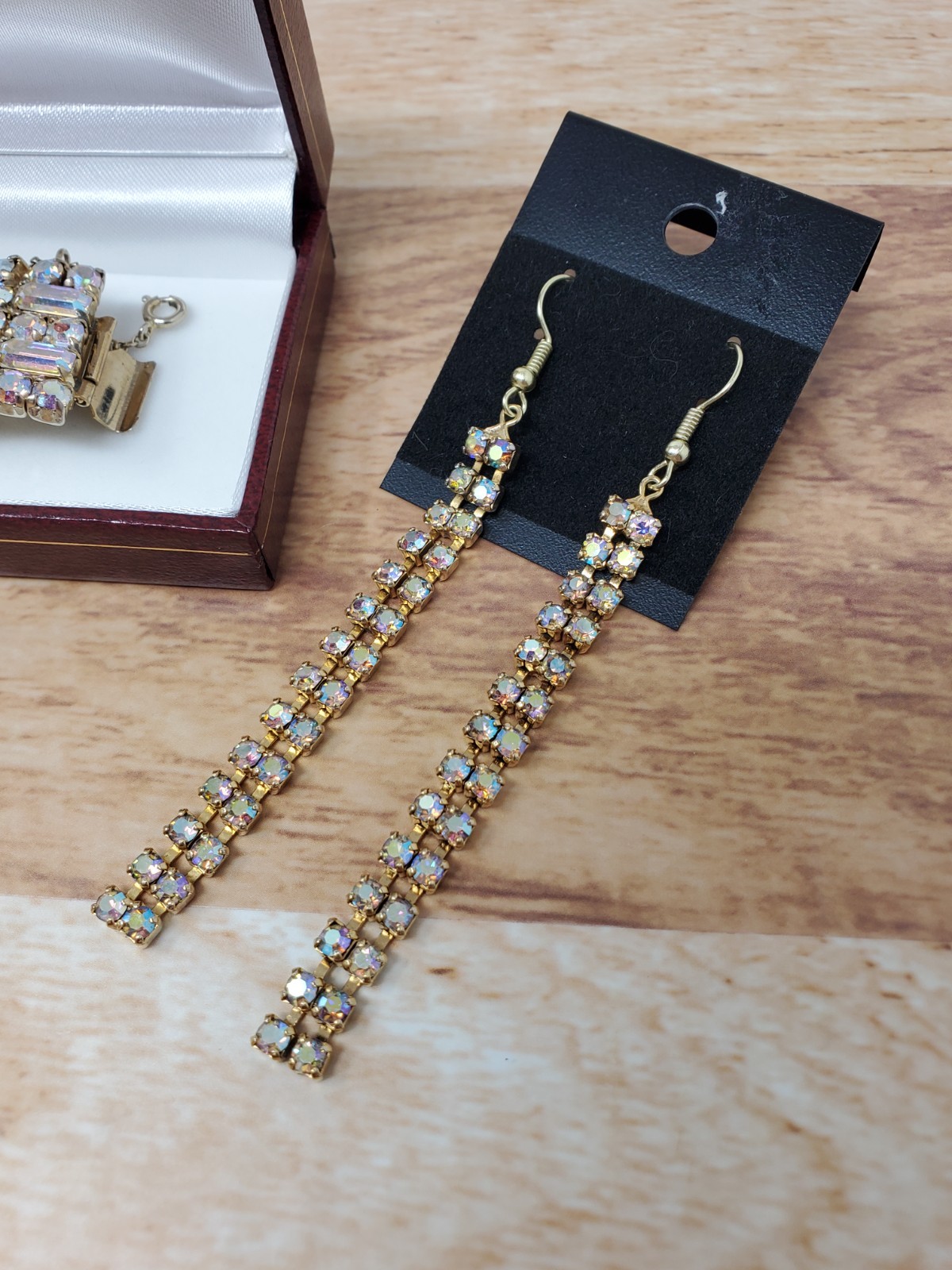 Signed Sherman Champagne Aurora Borealis Bracelet and Matching Earrings