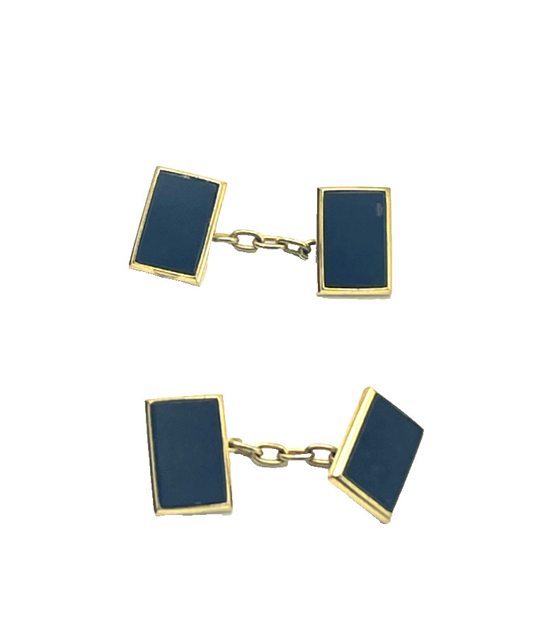 Gold-Plated Black / Gold Chained Vtg Accent Buttons / Set of 2 Linked Pairs