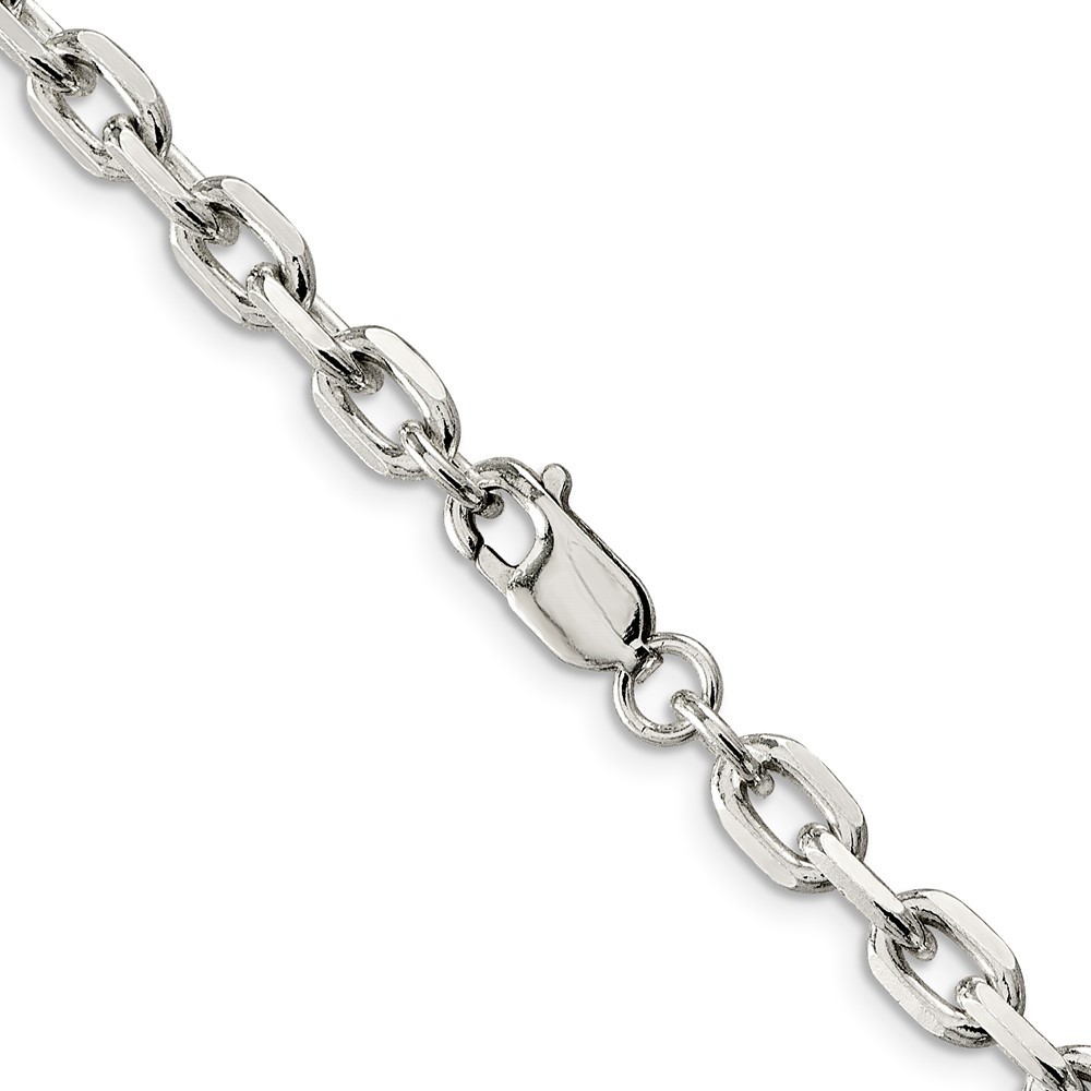 Sterling Silver 5.4mm Beveled Oval Cable Chain Necklace 26″