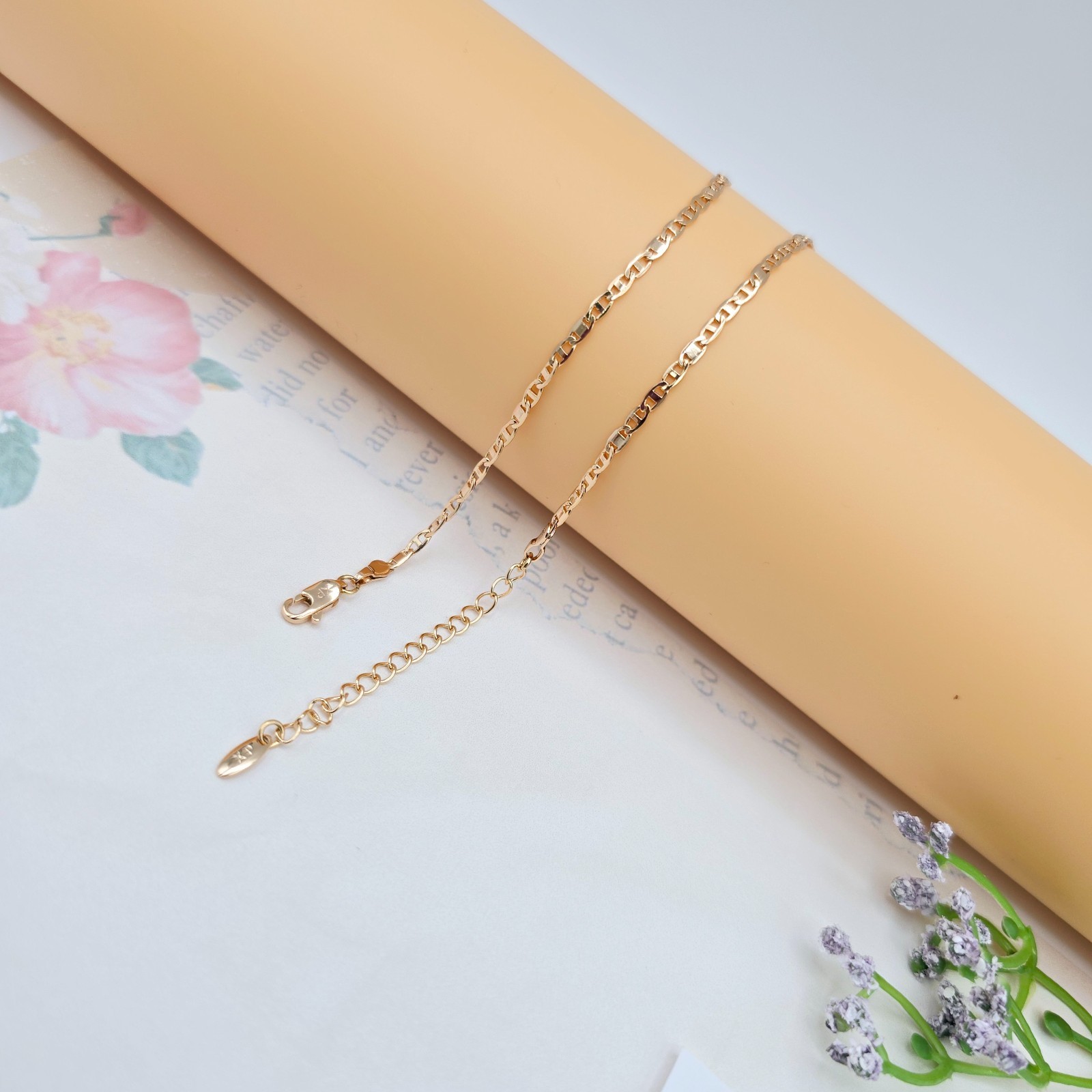with Polished Flat Links – 45+5cm Adjustable, XPNL0046 Rose Gold Chain Necklace