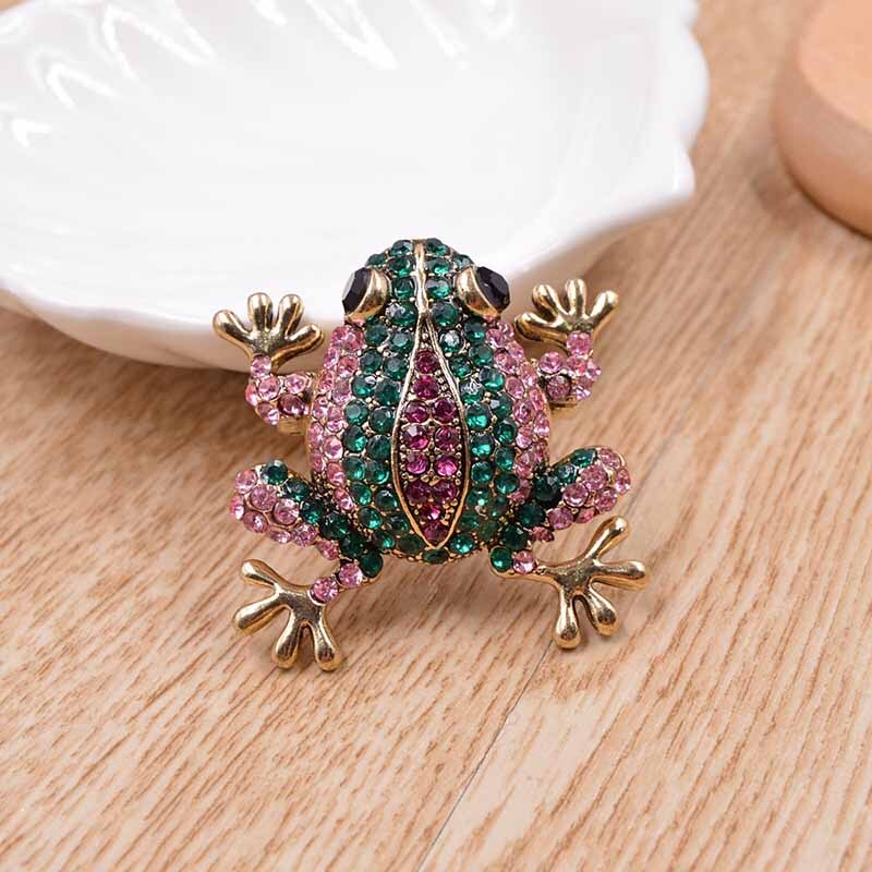 Vintage Rhinestone Frog Brooches for Women Fashion Animal Brooch Pin Jewelry