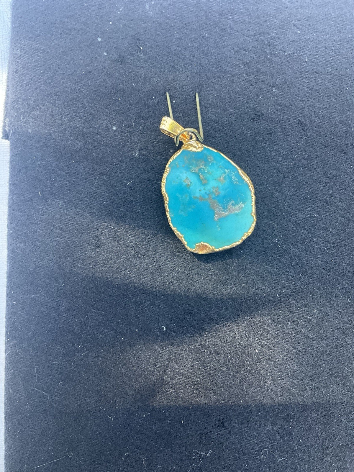Vintage Turquoise Pendant With Gold Trim
