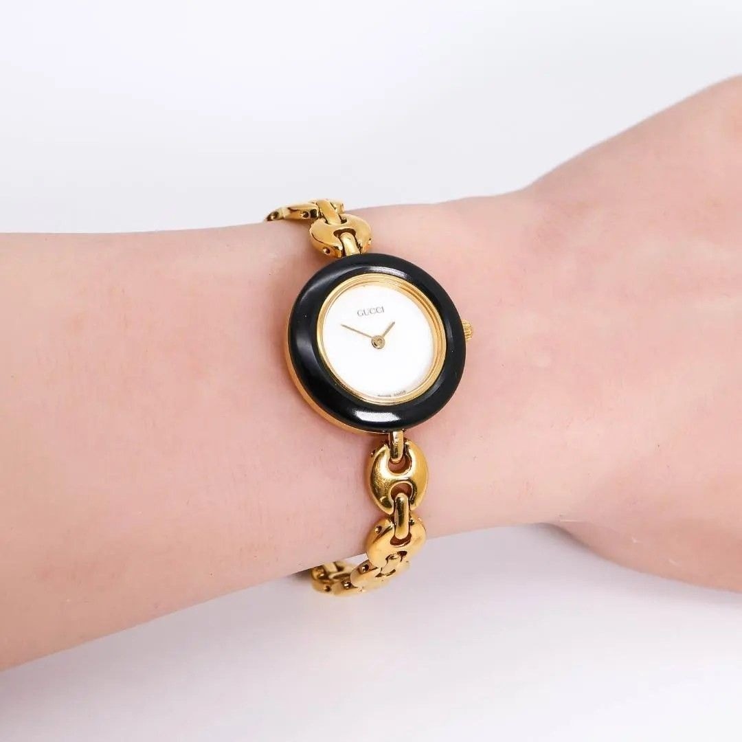 GUCCI Change Bezel 6 Colors 1100L Women’s Gold Watch with Box Card