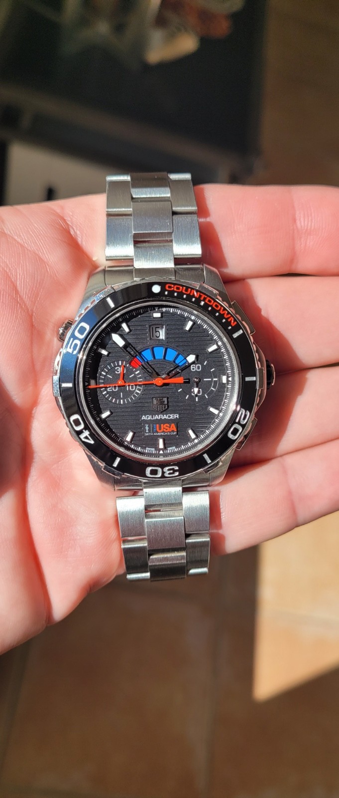 New Tag Heuer CAK211B Mens Aquaracer Automatic Watch Calibre Black Blue Team USA