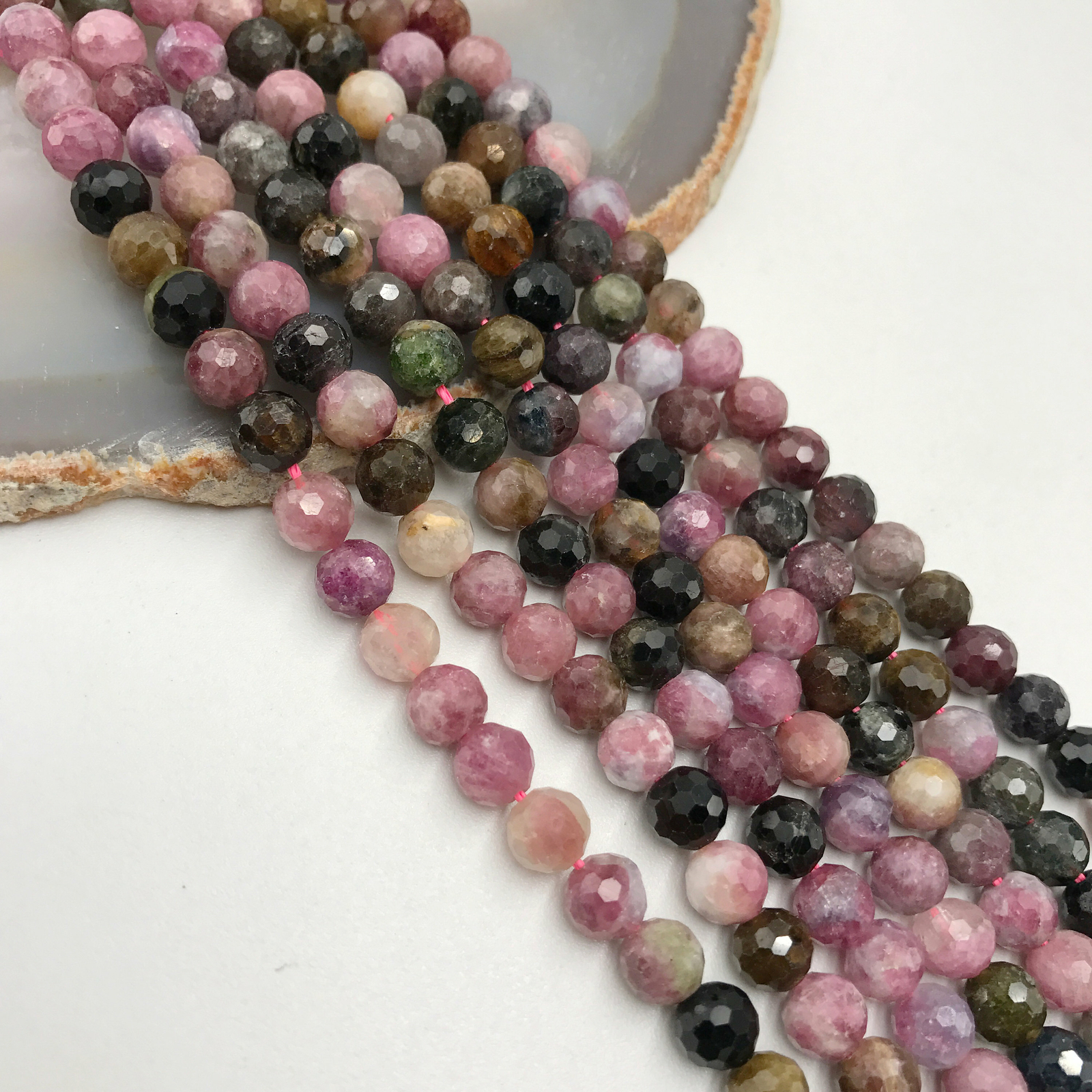 Multi Color Tourmaline Faceted Round Beads 5mm 6mm 15.5″ Strand